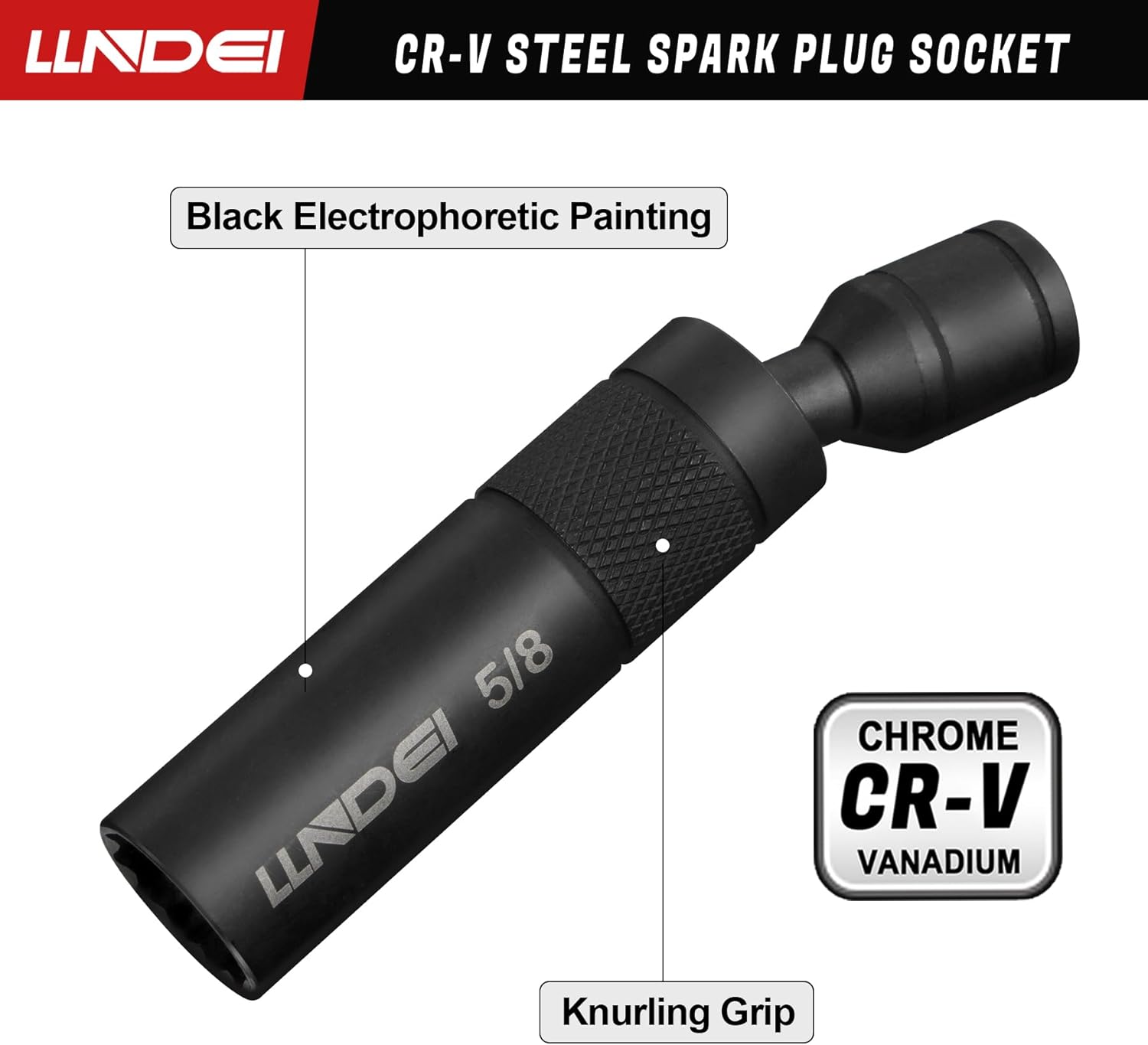 LLNDEI 3/8-Inch Drive Magnetic Swivel Spark Plug Socket Set, Include 12-Point: 14MM 4-inch, 5/8-inch 4-inch, 9/16-inch 6-inch, 5/8-inch 6-inch, 13/16-inch 6-inch and 5/8-inch 11-inch - Image 4