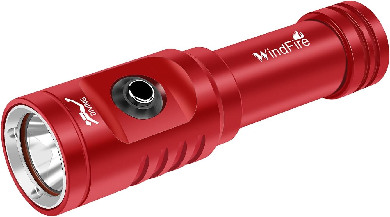 WINDFIRE TS08 Dive Light Super Bright, Scuba Flashlight Rechargeable, IP68 Waterproof 197 ft Depth Underwater Flashlight, 3 Modes & Power Indicator, Snorkeling Torch for Night Diving - Image 9