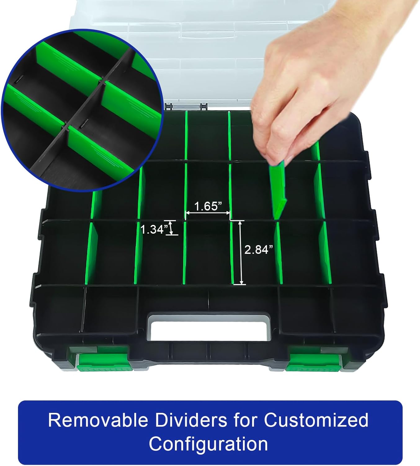 Tools Organizer Box Small Parts Storage Box 50-Compartment Double Side Hardware Organizers with Removable Plastic Dividers for Screws, Nuts, Nails, Bolts, Green - Image 4