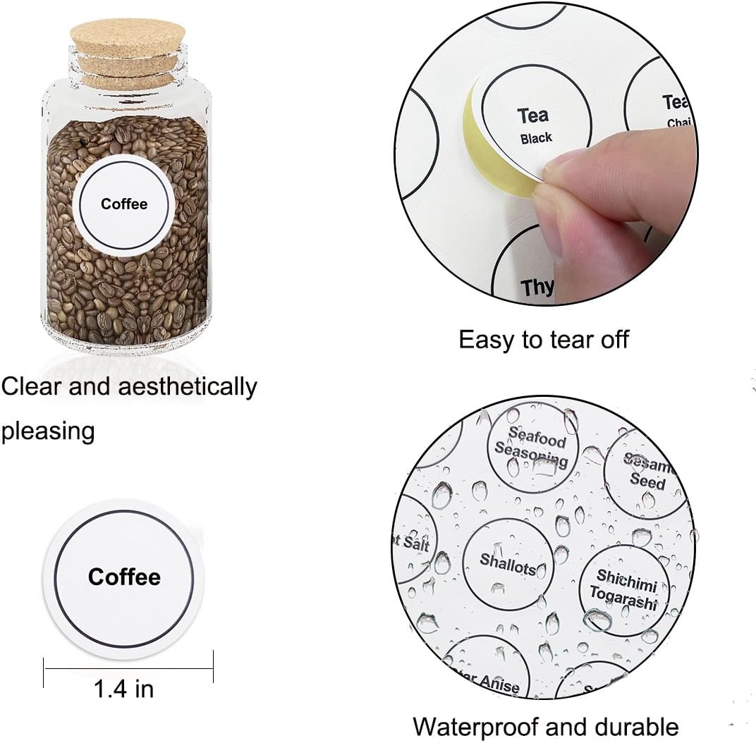 Spice Labels, 432Pcs Spice Labels Stickers 1.4in Waterproof Adhesive Round Preprinted Spice with Blank Label White Tear Resistant Sticker for Kitchen Jars Caps Food Containers Organizers (White) - Image 3