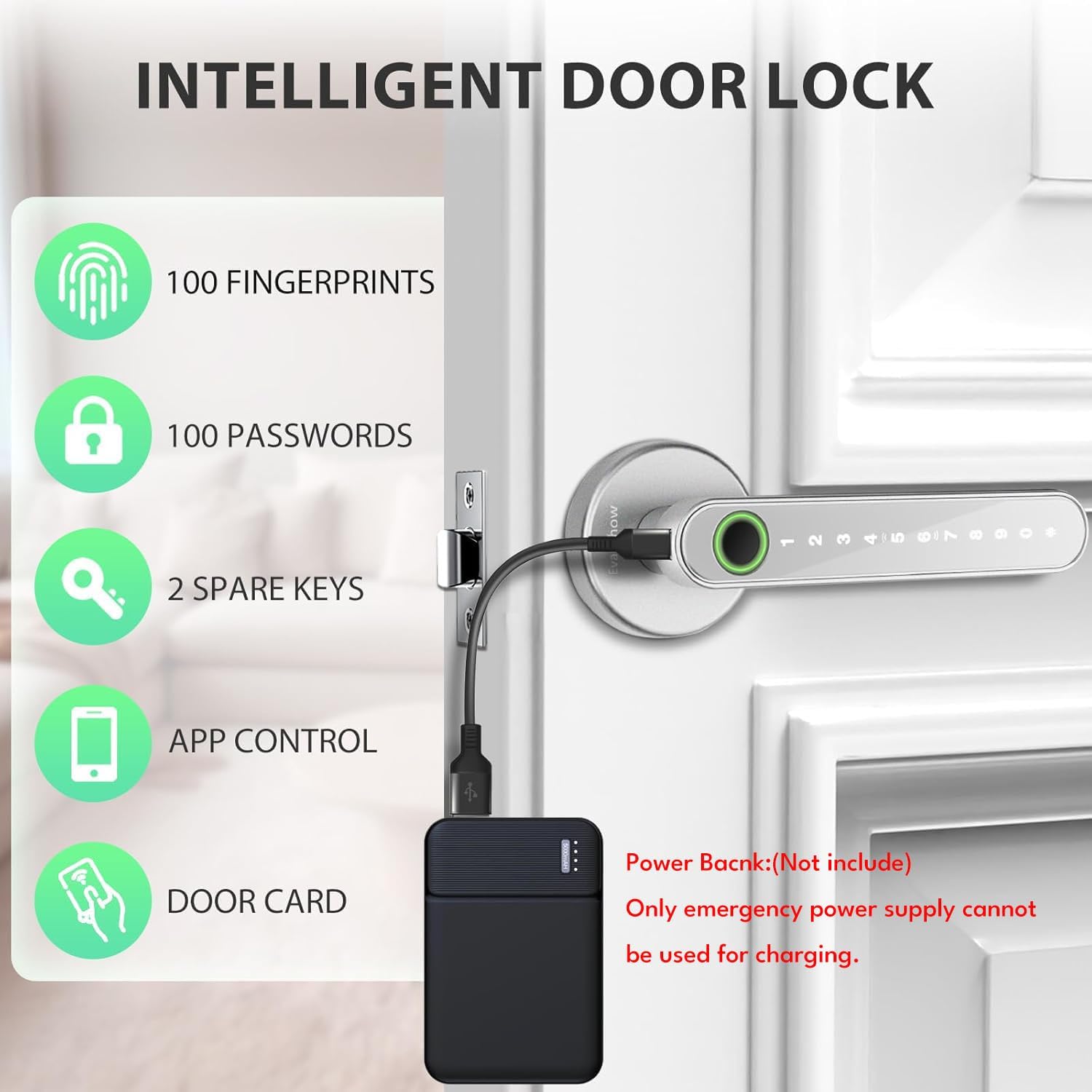 Smart Door Lock with Knob, Keyless Entry Door Locks with Handle, Fingerprint Door Knob for Bedroom/Front Door/Apartment,Generate Passcode Remotely Silver - Image 4
