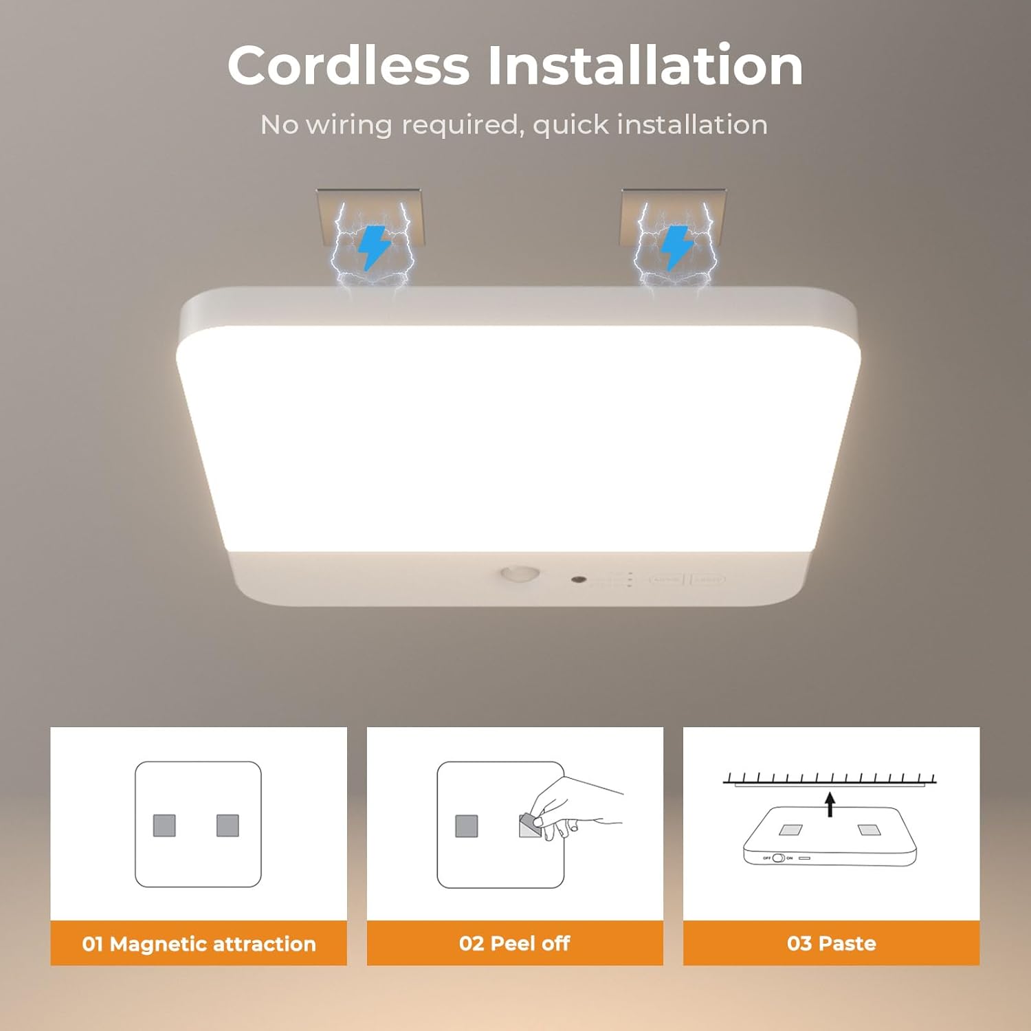 FULEN Motion Sensor Ceiling Light Fixture, Cordless Closet Light Battery Operated, Rechargeable Magnetic Mount LED Shower Light for Bathroom,Stairs,Garage,Hallway,3 Color Temperatures,Remote Control - Image 7