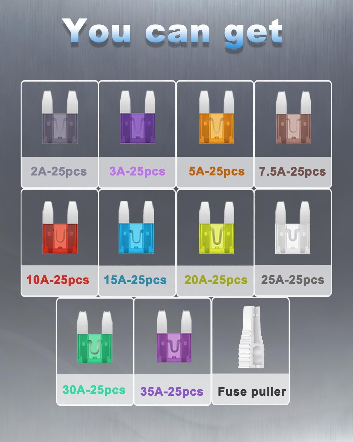 Riseuvo 250 Pcs Mini Fuse Kit - Automotive ATM Blade Fuses Assortment Kit for Cars, Trucks, RVs and Motorcycles with Fuse Puller (2A 3A 5A 7.5A 10A 15A 20A 25A 30A 35A) - Image 4