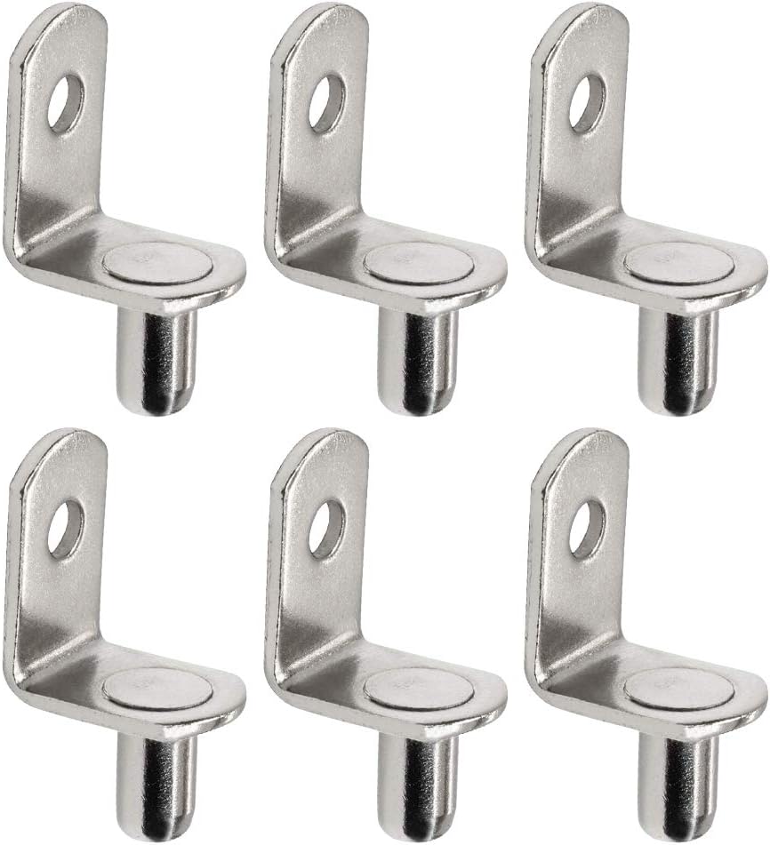 "50 Pcs 6mm Shelf Pins, L-Shaped Nickel Plated Shelf Support Pegs with Hole for Cabinet, Bookcase, Closet, Kitchen Furniture - Durable Metal Bracket Holders".