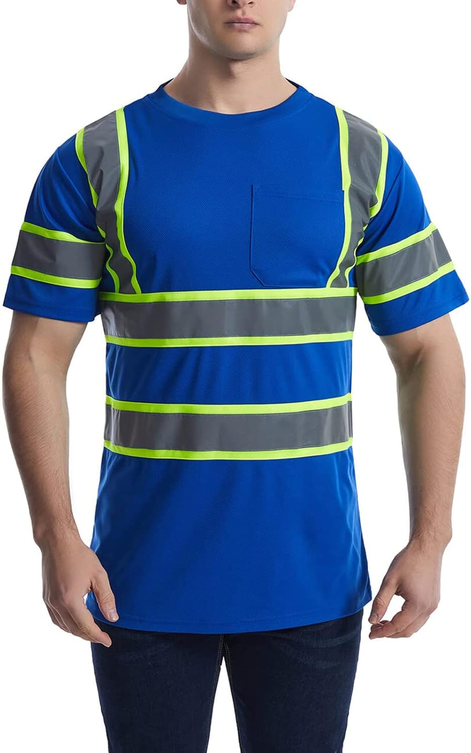 Hi Vis Safety Shirts,High Visibility T Shirts with Reflective Strips and Pocket, Quick Dry Mesh Construction Work Shirt for Men/Women Blue 3pk Large - Image 6