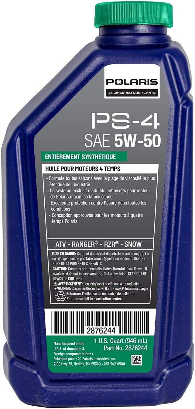 Polaris PS4 All-Season 4 Cycle 5W50 Full Synthetic Motor Oil for Specific RANGER, GENERAL, RZR, SPORTSMAN, Scrambler Models With 4 Stroke Engine, PS-4 Oil for UTV SxS ATV, Genuine OEM - Part 2876244 - Image 4
