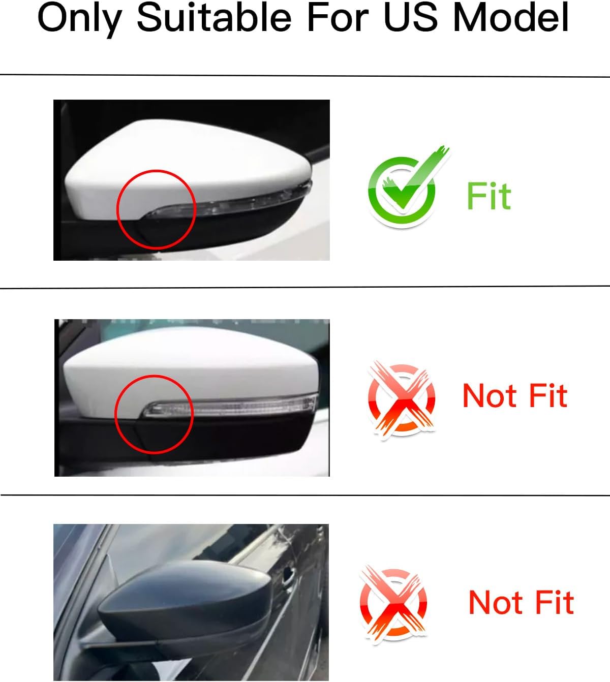 Left Driver Side Mirror Cover Cap Compatible with VW Beetle 2012-2019, Jetta MK6 2011-2018 White,Only Suitable For US Model - Image 3