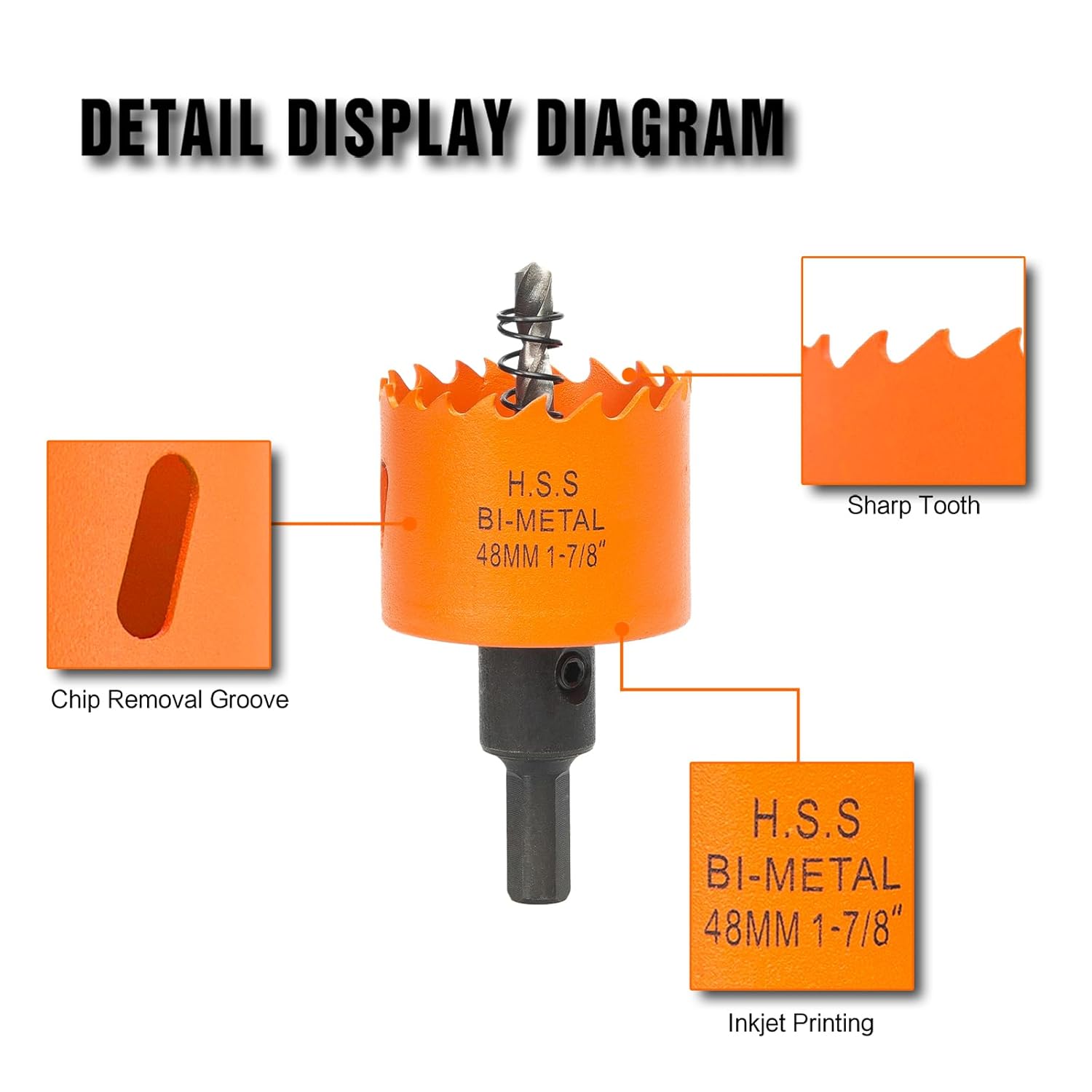 1-7/8 Inch Hole Saw with Arbor for Wood Metal Plastic, 1.875 in Bimetal Hole Cutter, Fast Chip Removal, Smooth Flat Drilling Edge - Image 6