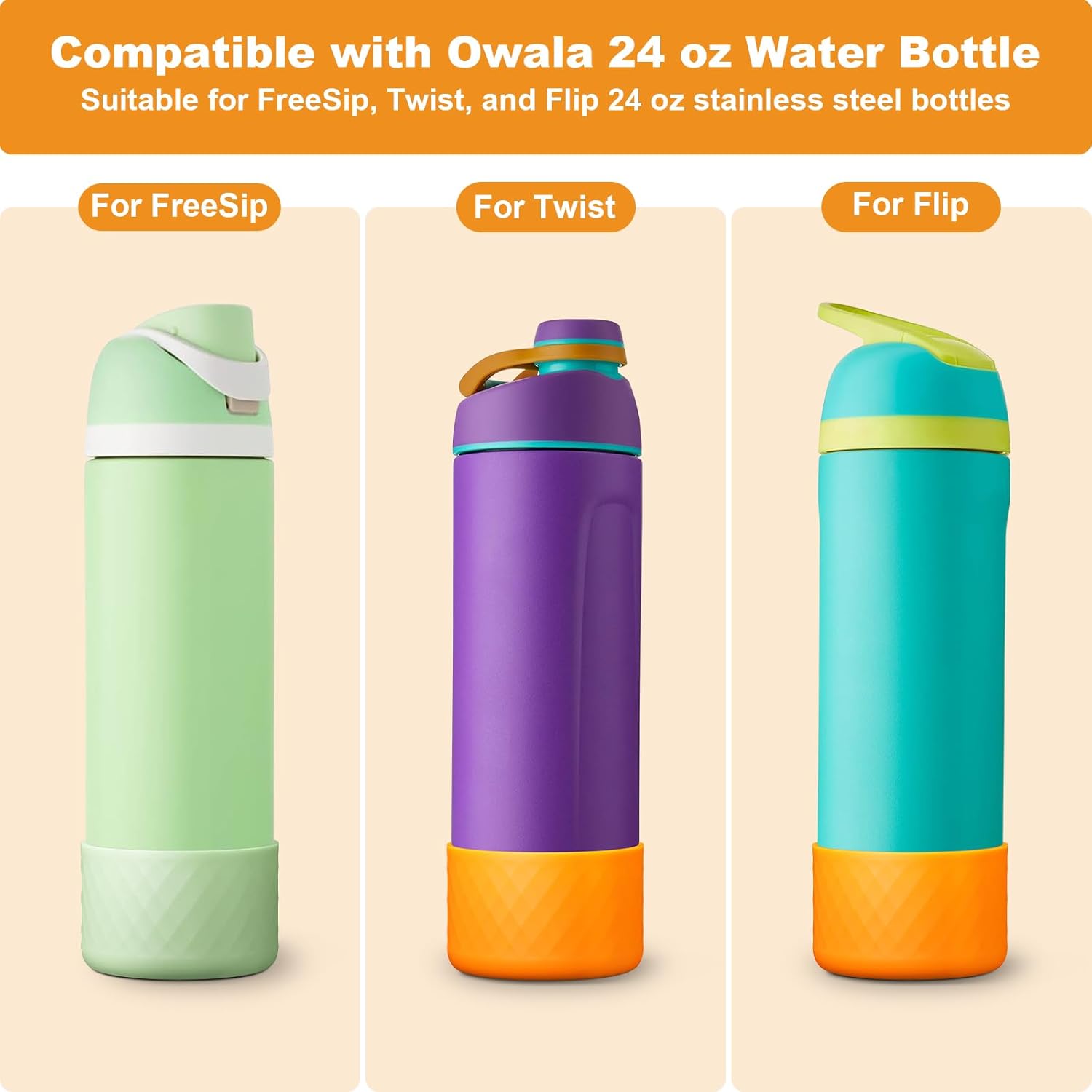 2PCS Silicone Water Bottle Boot for Owala 24oz 32oz 40oz, Anti-Slip Protective Sleeve Bottom Bumper Protector for FreeSip, Twist, and Flip Stainless Steel Water Bottles - Image 2
