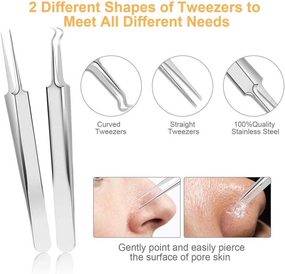 UUBAAR 9PCS Blackhead Remover Tools, Pimple Popper Tool Kit with 2 Tweezers, 304 Stainless Steel Comedone Extractor, 16 Precision Heads Face Nose Acne Zit Removal, Home Esthetician Use & Leather Case - Image 5