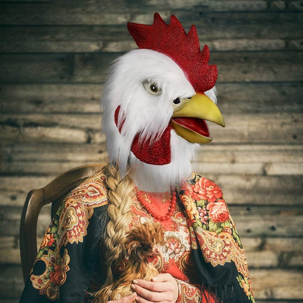 MOLEZU Rooster Mask Chicken Head Mask for Adult, Animal Cock Latex Props for Halloween Cosplay Costume Party Masquerade, White - Image 6