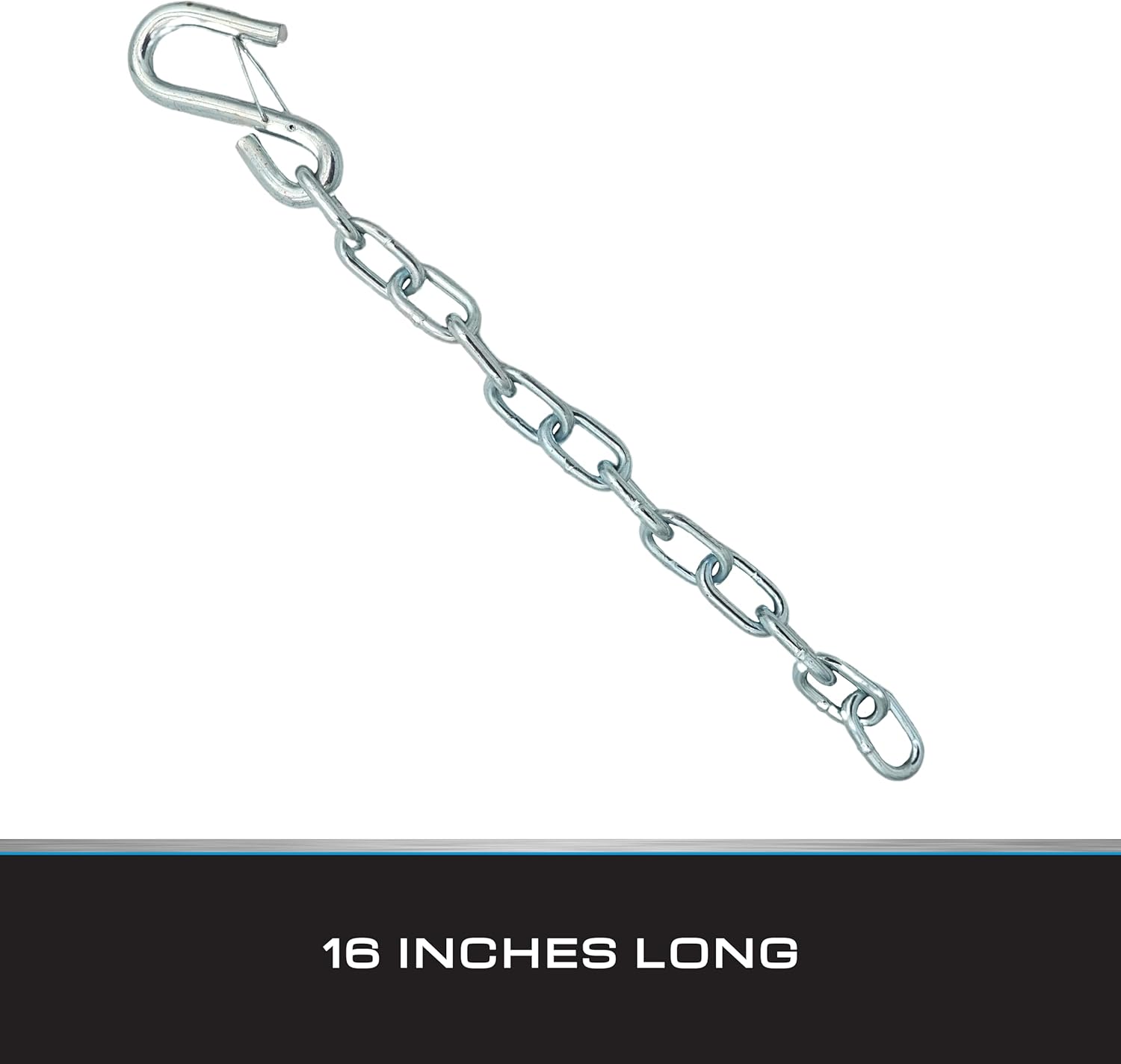 Tie Down Bow Safety Chain – 3/16 in. x 15-1/2 in. Steel, Zinc-Plated– Heavy Duty Marine Boat Trailer Safety Chain with 3/8 in. S-Hook & Wire Latch – Secure Towing Trailer Accessory Replacement Part - Image 4
