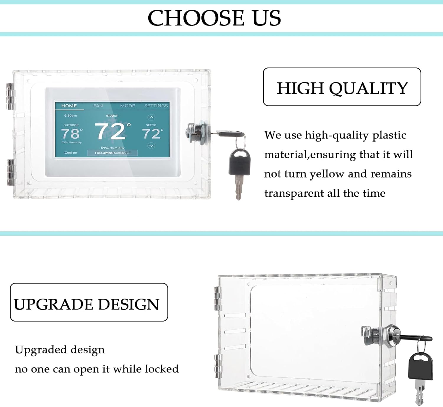Thermostat Lock Box with Key Thermostat Lock Box Large Thermostat Cover with Lock Universal Clear Thermostat Guard for Thermostats on Wall Fits 6.3''*4.72''*2.2'' or Smaller - Image 2