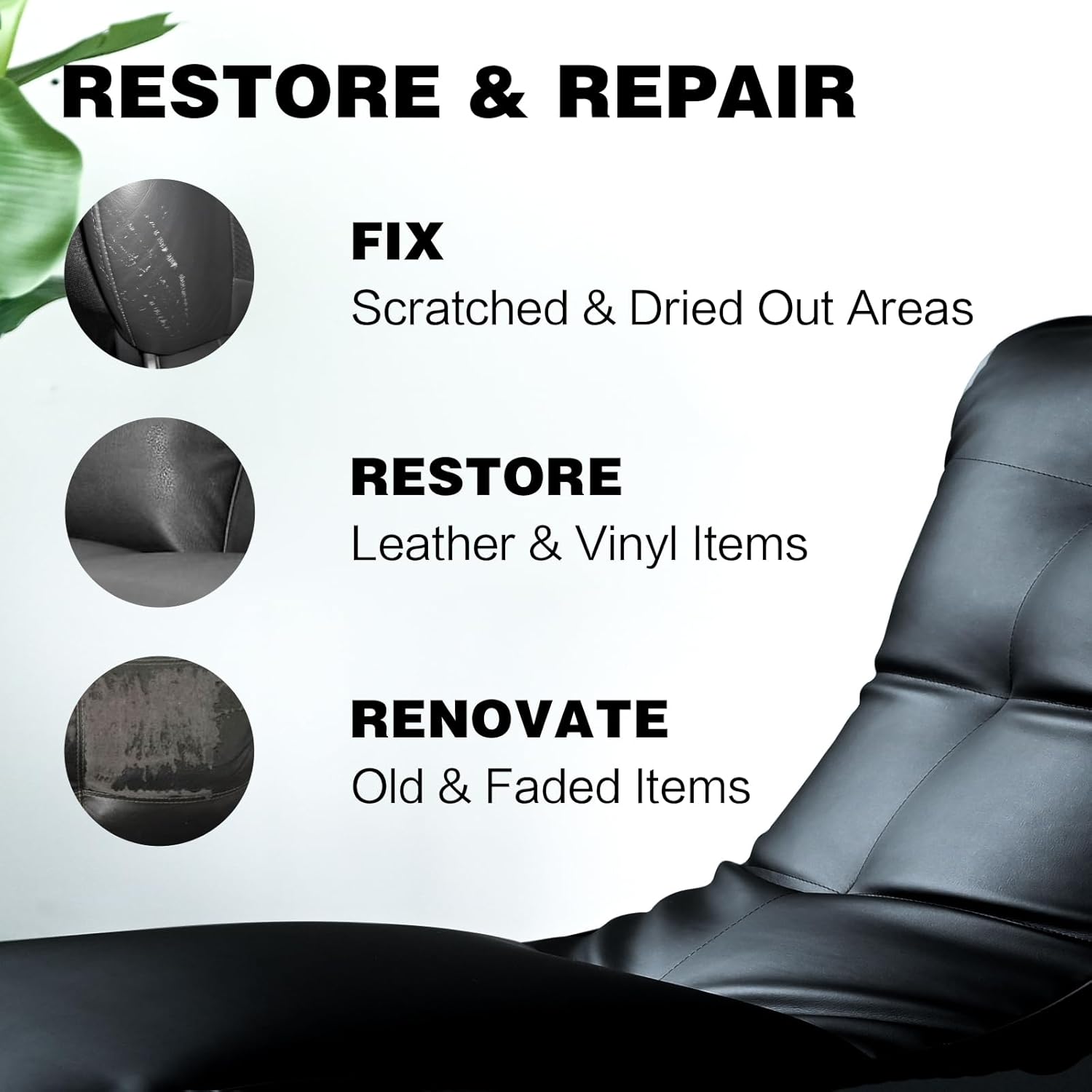 Leather Recoloring Balm - Black Leather Repair Kit for Furniture, Dye, Recolor, Renew, Repair & Restore Aged, Faded, Cracked, Peeling and Scuffed - Image 3
