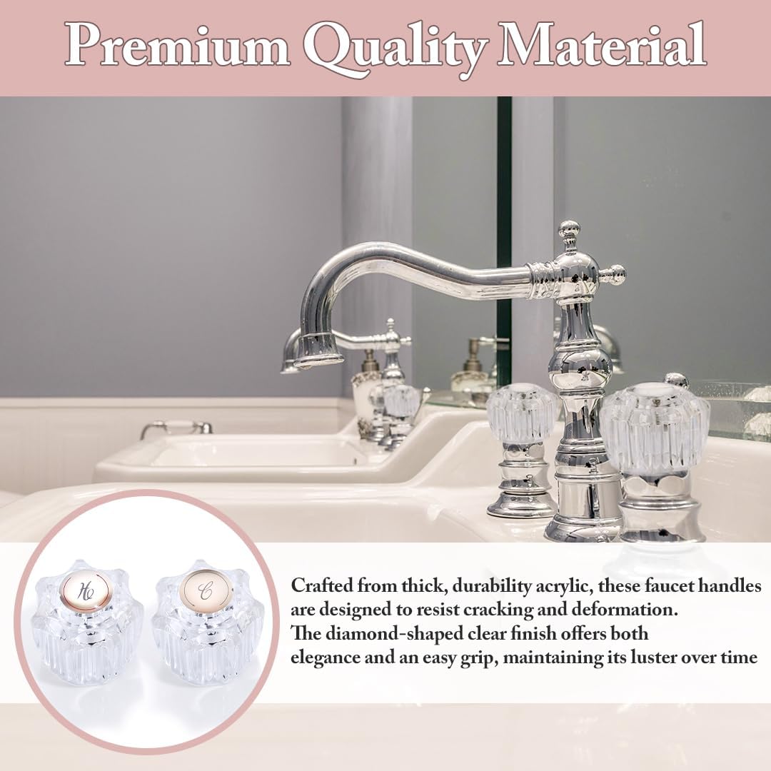 Shower Knob Replacement Set 2 Piece, Shower Handle Faucet Replacement Compatible with Delta/Delex/Peerless, Hot and Cold Sink Faucet Knobs Replacement Parts Bathtub Faucet Repair Kit Include Screws - Image 5