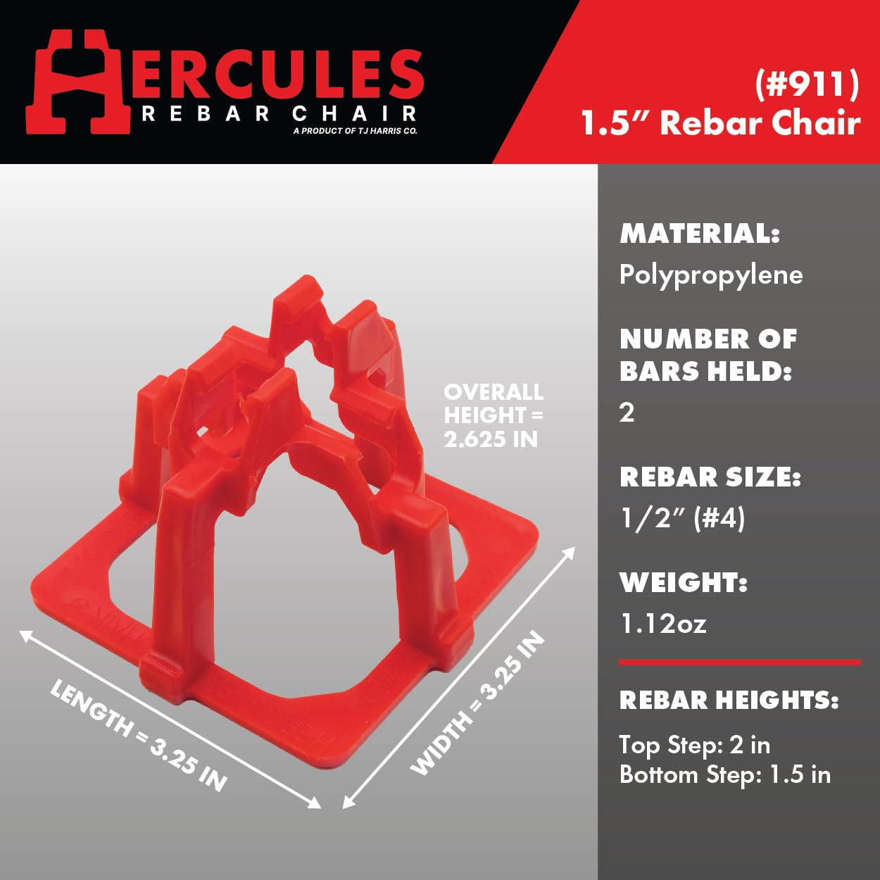 Hercules Plastic 1-1/2" Rebar Chair - (50 Count) Superior Strength & Quality Concrete Snap Rebar Chair For #4 Rebar (50, 1.5” Rebar Chair) - Image 3