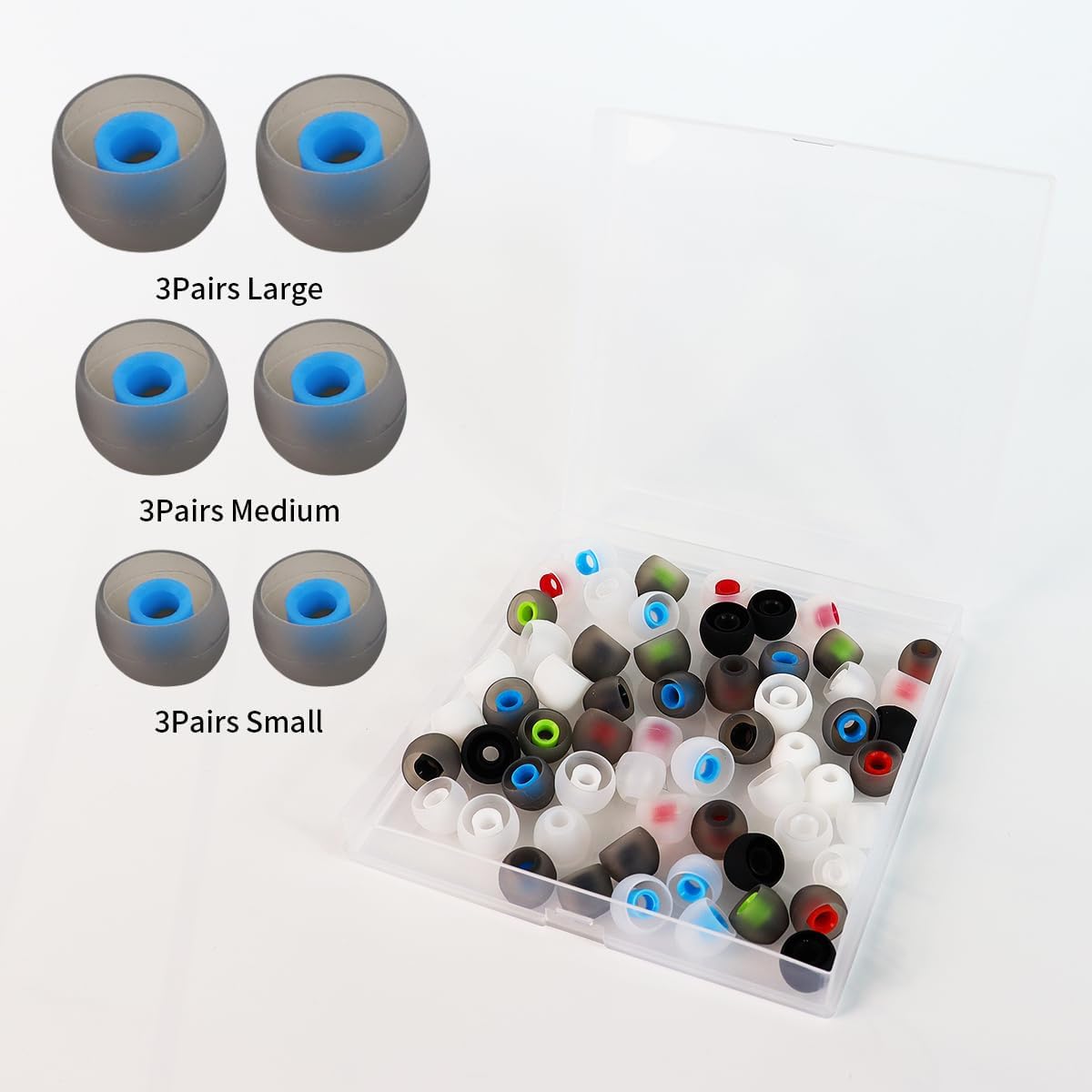 60PCS Earbuds Replacement Tips Silicone, Ear Bud Replacement Pieces Silicone, Soft Silicone Replacement Earbuds Fit Most in-Ear Earbuds 3 Sizes S/M/L, Black - Image 3