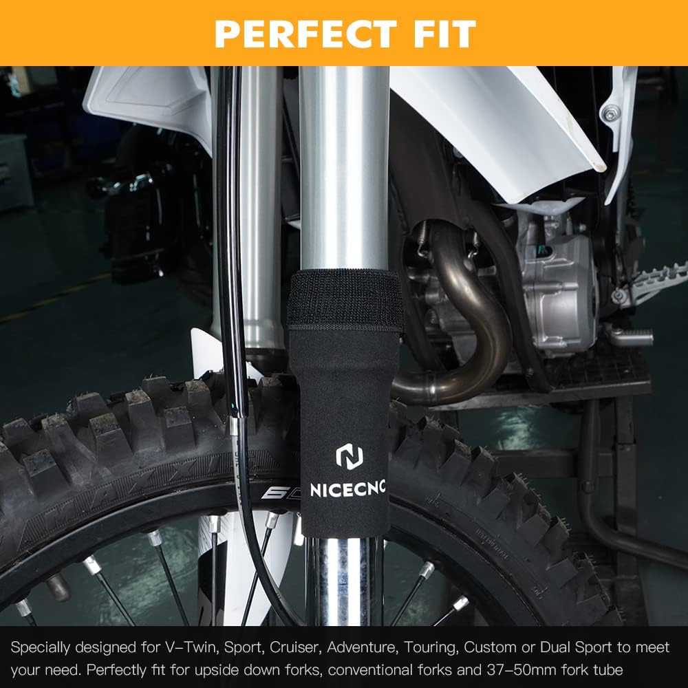 NICECNC 6" Fork Seal Protectors Universal Fork Cover Boots Compatible with 37-50mm Upside Down Forks Conventional Forks Compatible with V-Twin Sport Cruiser Adventure Touring Custom Dual Sport - Image 2