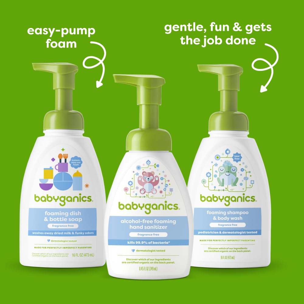 Babyganics Alcohol-Free Foaming Hand Sanitizer, Pump Bottle, Fragrance Free, 8.45 oz, 3 Pack - Image 4