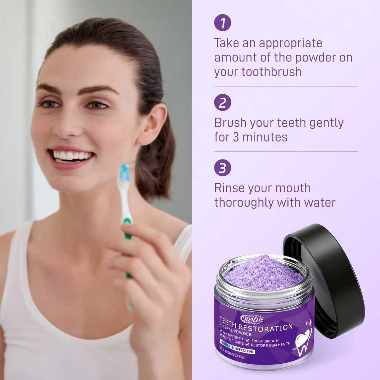 Teeth Restoration Mineral Powder,Teeth Whitening Mineral Tooth Powder,Effective in Strengthening Teeth and Gums, Dental Restoration, Fresh Breath for Daily Use 100g - Image 4