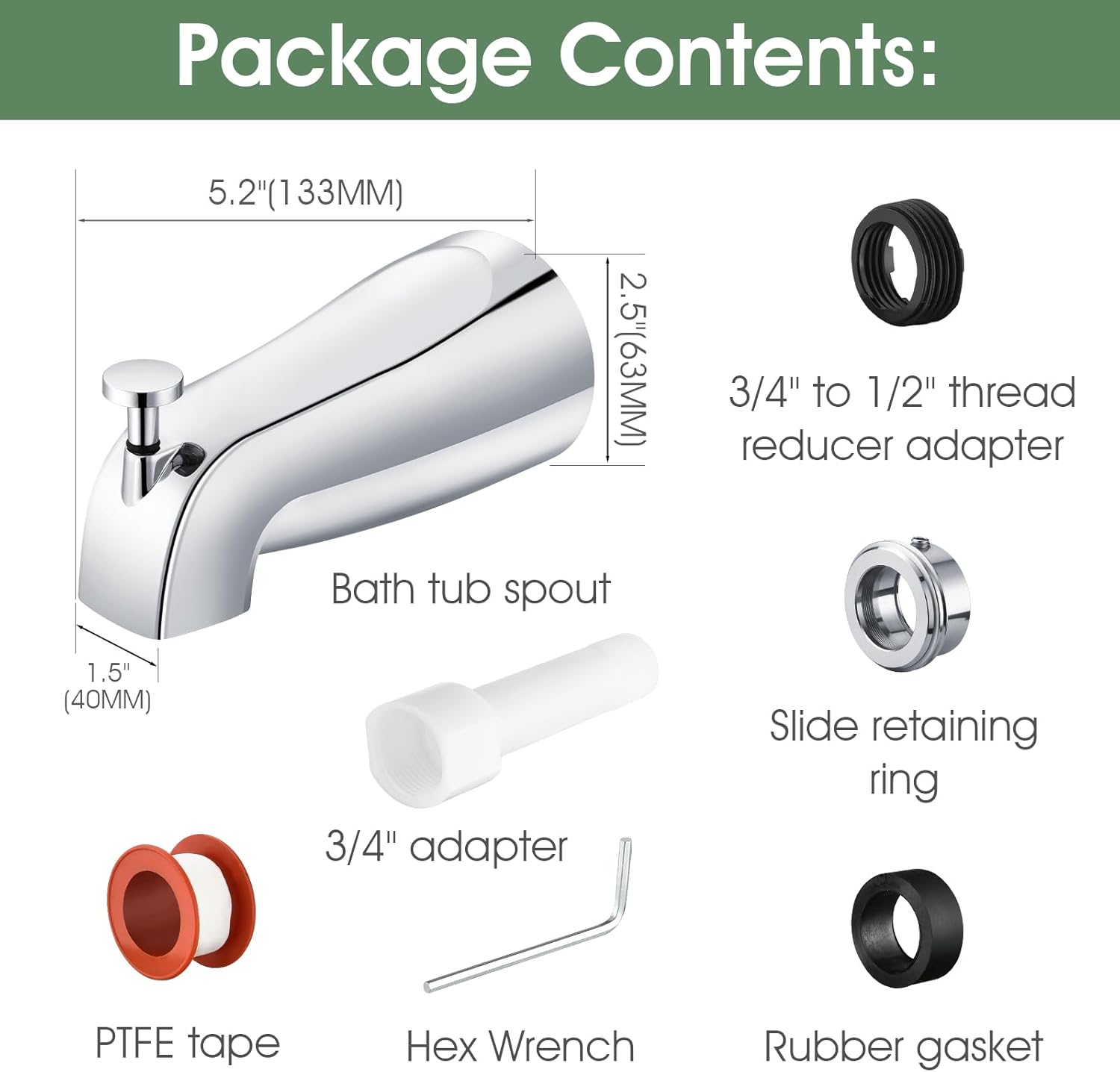 Bathtub Faucet Replacement with Diverter,Easy to Install Tub Spout for 1/2" Copper Pipe,1/2" IPS and 3/4" IPS with Install Tool - Image 6