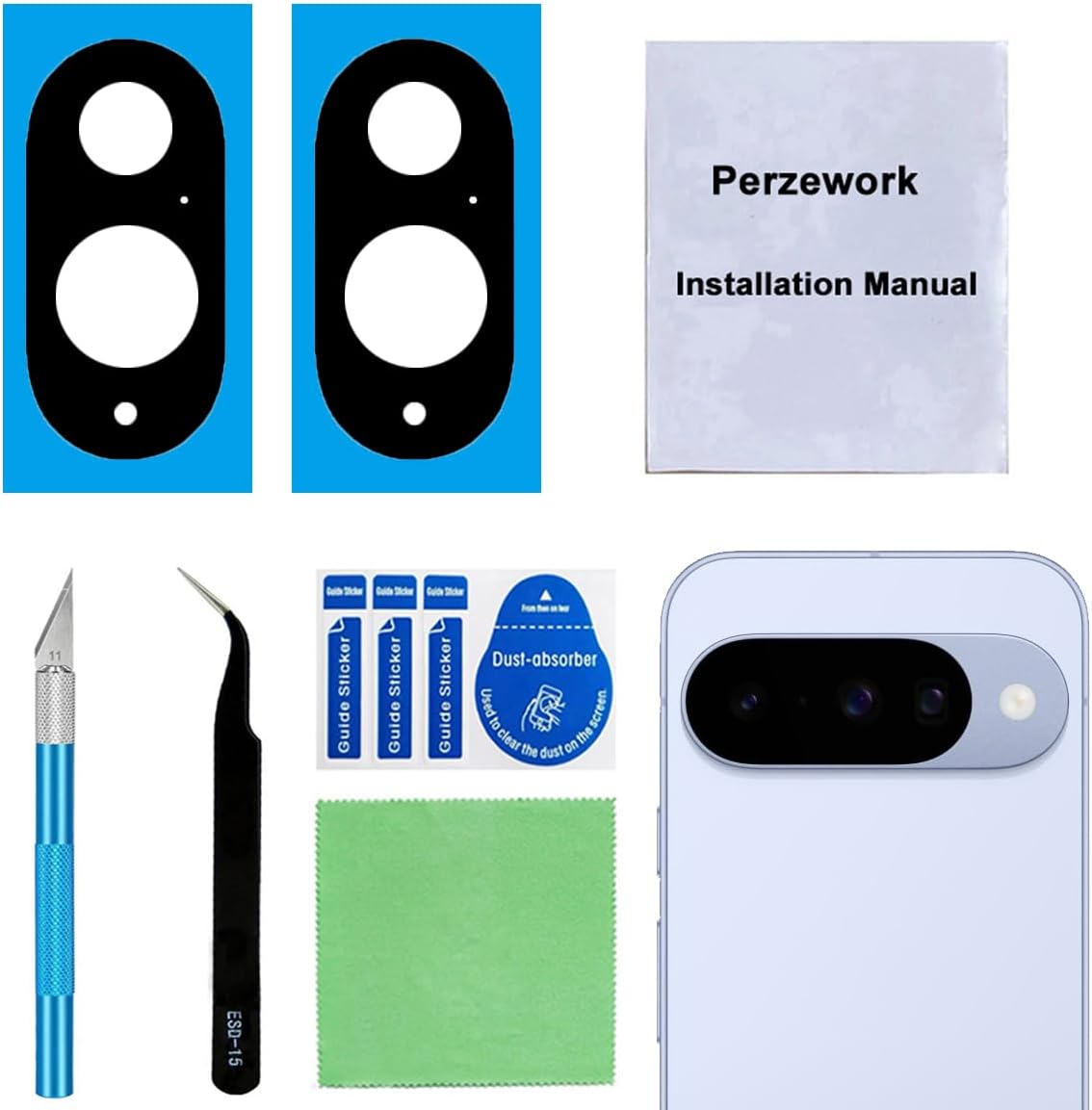 2 Set Back Rear Camera Lens Glass Replacement for Google Pixel 10 with pre-Installed Adhesive and Reparing Toolkit