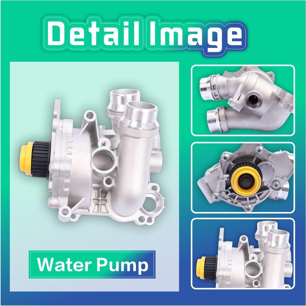 Aluminum Water Pump Kit Compatible with Audi A3 A4 A5 A6 Q3 Q5 TT A4 Allroad & VW Passat Jetta Golf CC T-iguan GTI Eos Beetle 2.0T TSI Engine,OE 1312460 06H121026DR 06H121026AF 06J121026R Set of 9 - Image 8