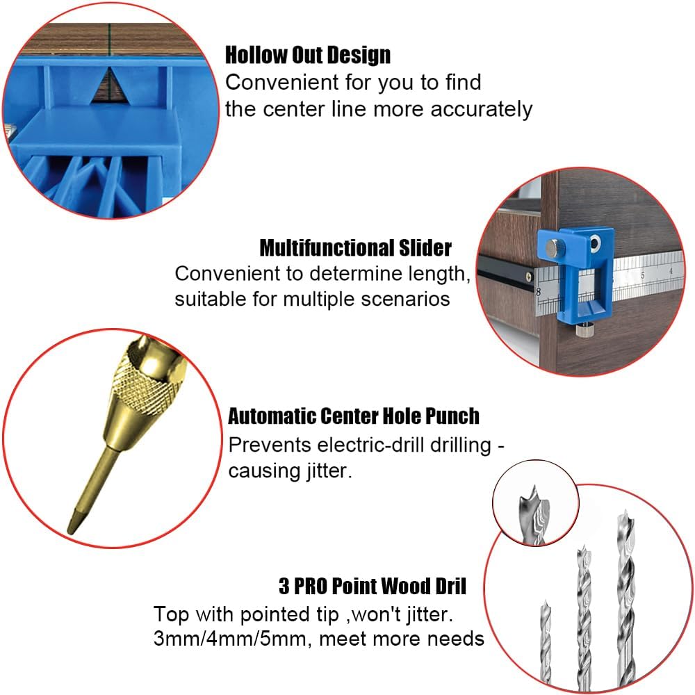King&Charles Cabinet Hardware Jig, Cabinet Handle Jig + Automatic Hole Punch + Point Drill Bits, Use for Handles Knobs Pulls on Drawers/Doors, Wood Drilling Dowelling Guide Set. - Image 2