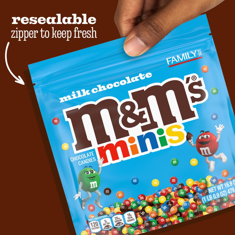 M&M'S MINIS Milk Chocolate Candy Assortment, Family Size, 16.9 oz Resealable Bulk Chocolate Candy Bag - Image 6