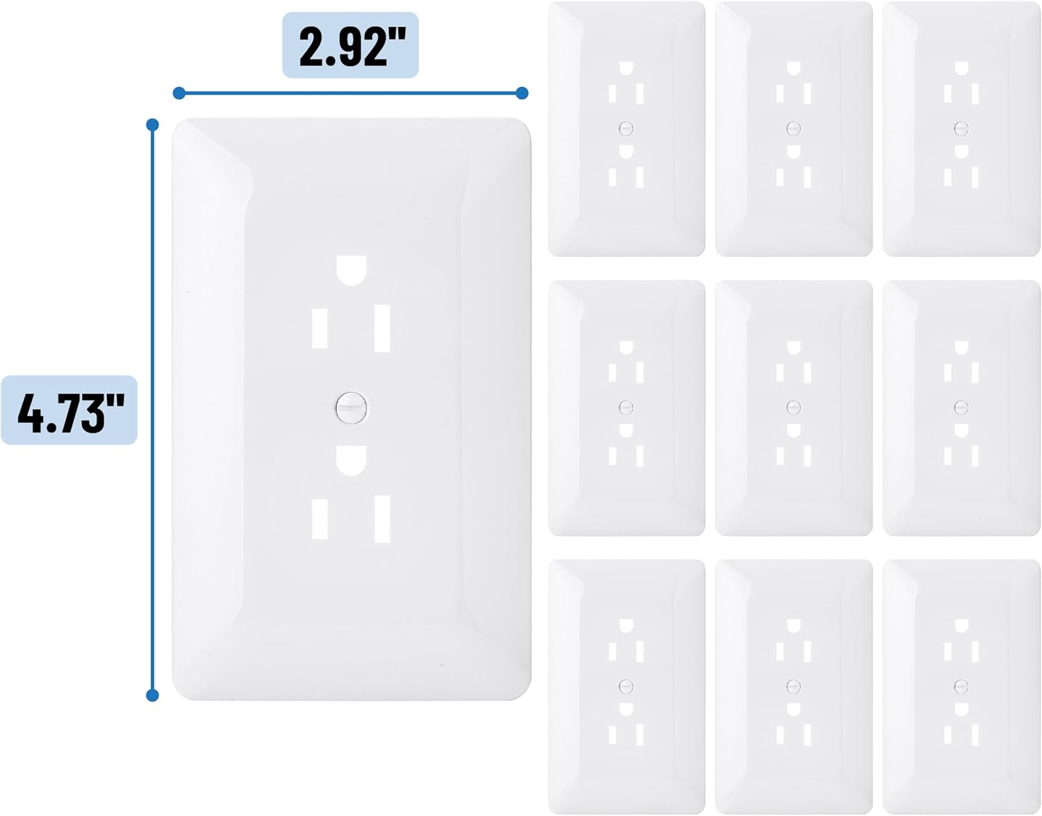 Bates- 1-Gang Duplex Wall Plate, 2.92"x4.73", Standard Size, 10 Pack, White, Unbreakable Electrical Outlet Cover Plates, Heat & Impact Resistant, Duplex Receptacle Cover for Home & Office - Image 3
