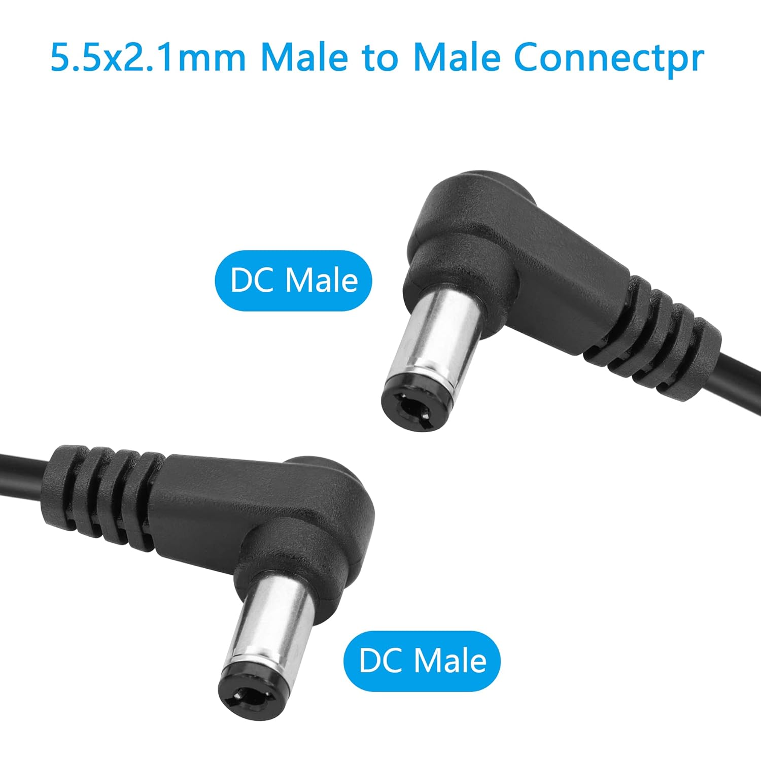 GINTOOYUN DC 5.5MM x 2.1MM 90 Degree Male to Male Plug Cable DC5521 Right Angle Coiled Power Adapter Extension Cord for CCTV Surveillance Security Camera LED Strip etc(2 Pack) - Image 2