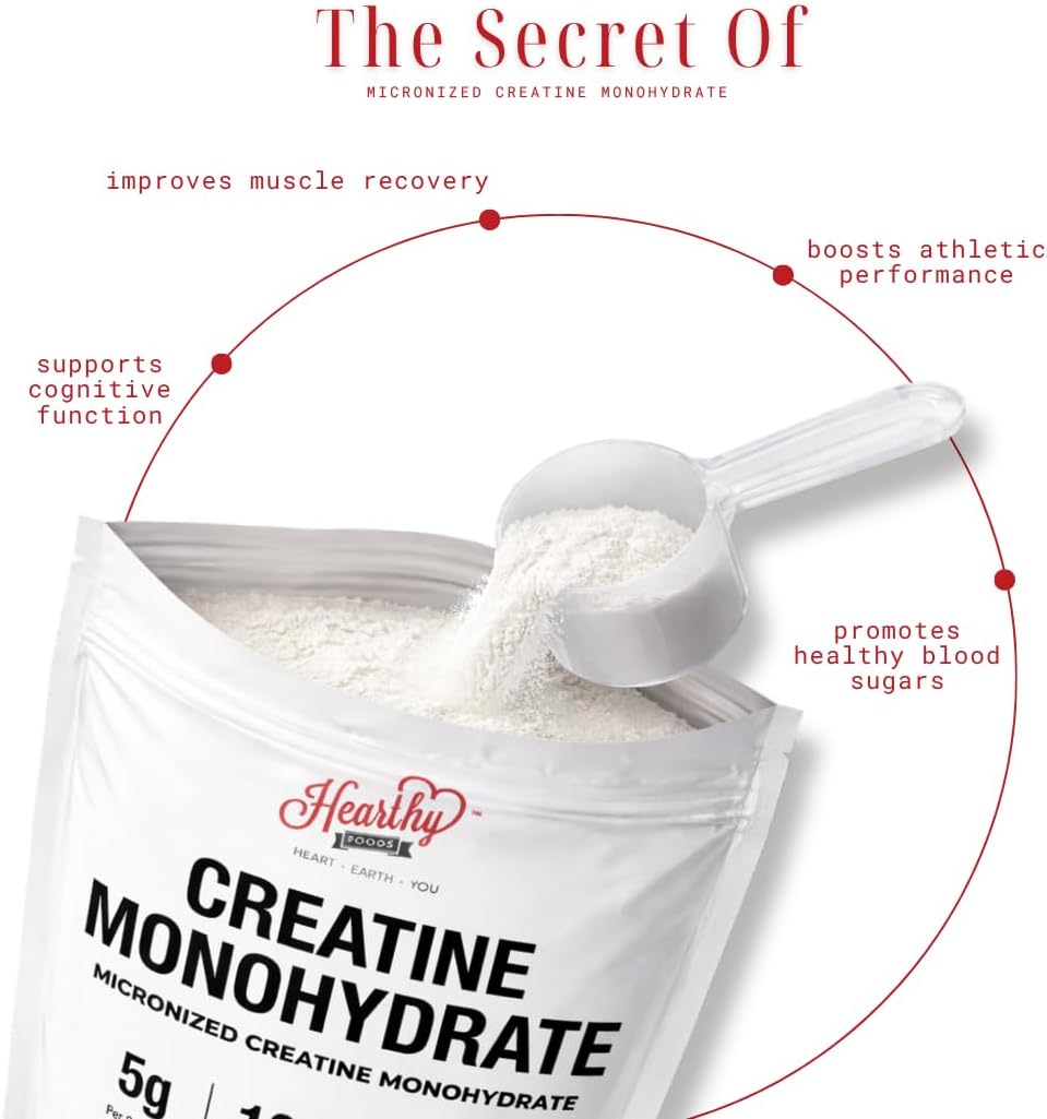 HEARTHY FOODS Creatine Monohydrate Micronized Powder 500G - 100 Servings, 5000mg Per Serving (5g) - for Men & Women Muscle Growth & Recovery - UNFLAVORED - Image 6