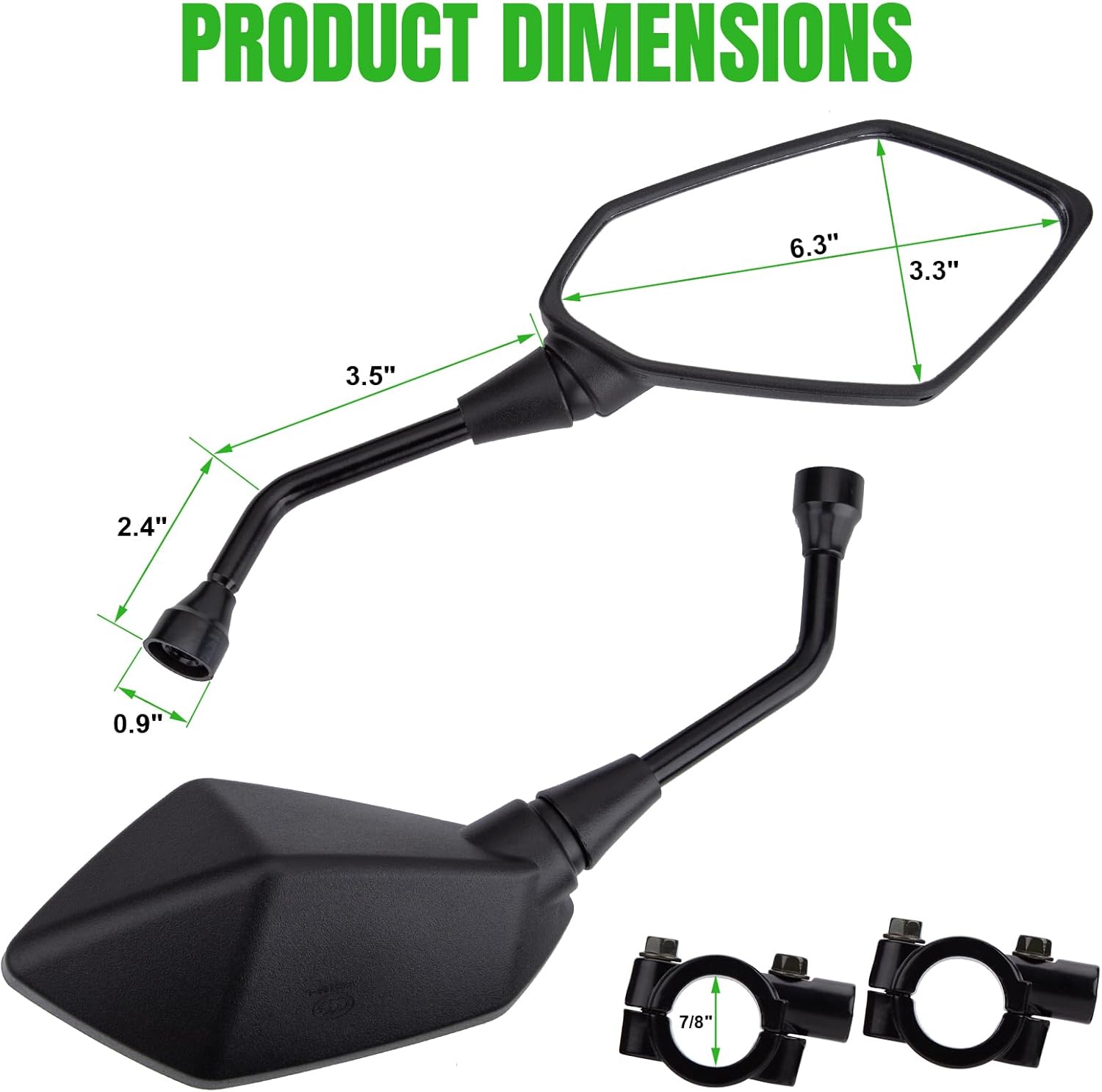 CICMOD Motorcycle Mirrors Rear View Side Mirror for Scooter, ATV, Dirt Bike, Cruiser, Snowmobile, with M8 M10 Threaded Bolts, 7/8" Handlebar Mirror Mount - Image 7