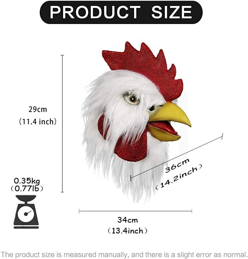 MOLEZU Rooster Mask Chicken Head Mask for Adult, Animal Cock Latex Props for Halloween Cosplay Costume Party Masquerade, White - Image 5