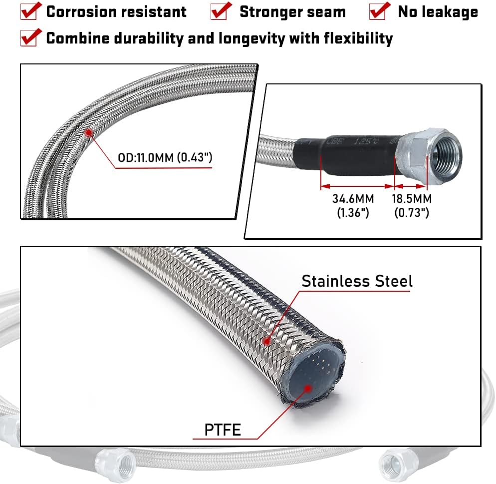 6AN 70" Transmission Fluid Oil Cooler Hose Line kit for GM Chevy Transmission 4L80E TH350 TH400 4L60E 700R4 200-4R TR6060 Ford AOD 4R100 4R70W and C5 Stainless Steel Braided PTFE Hose - Image 6