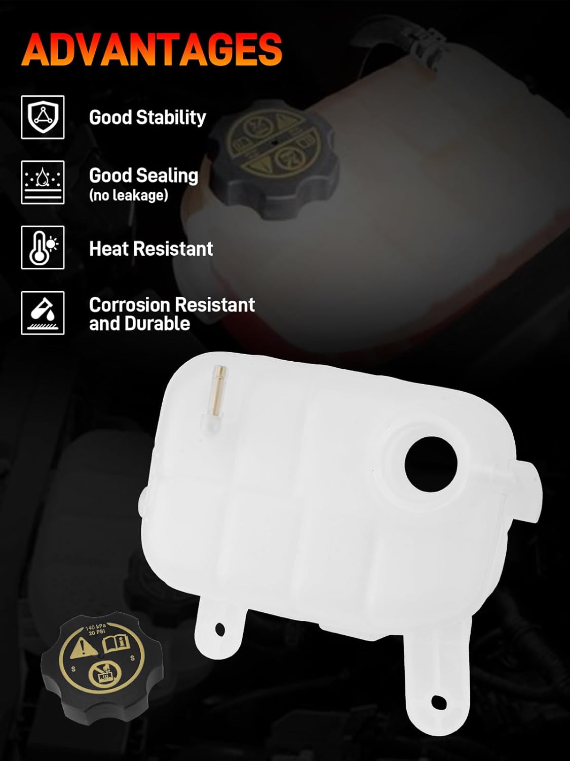 603-955 Engine Coolant Reservoir Tank with Cap, Radiator Overflow Tank Compatible with Buick Encore 1.4L, Chevy Trax 1.4L 1.8L Replaces# 95269001, 95201979 - Image 5