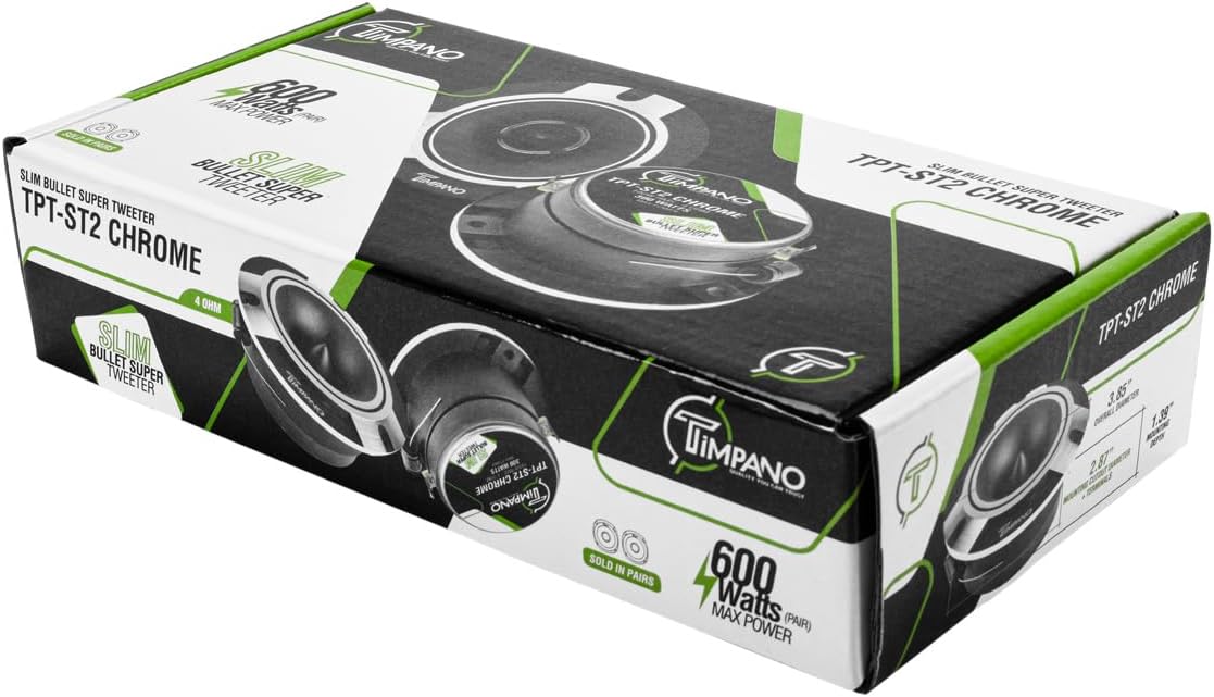 Timpano TPT-ST2 Chrome Slim Super Tweeter, 600 Watts 4 Ohm, 105 dB, 1 in Voice Coil, 3.85 inch Pro Car Sound System Bullet Tweeters (Pair) - Image 7