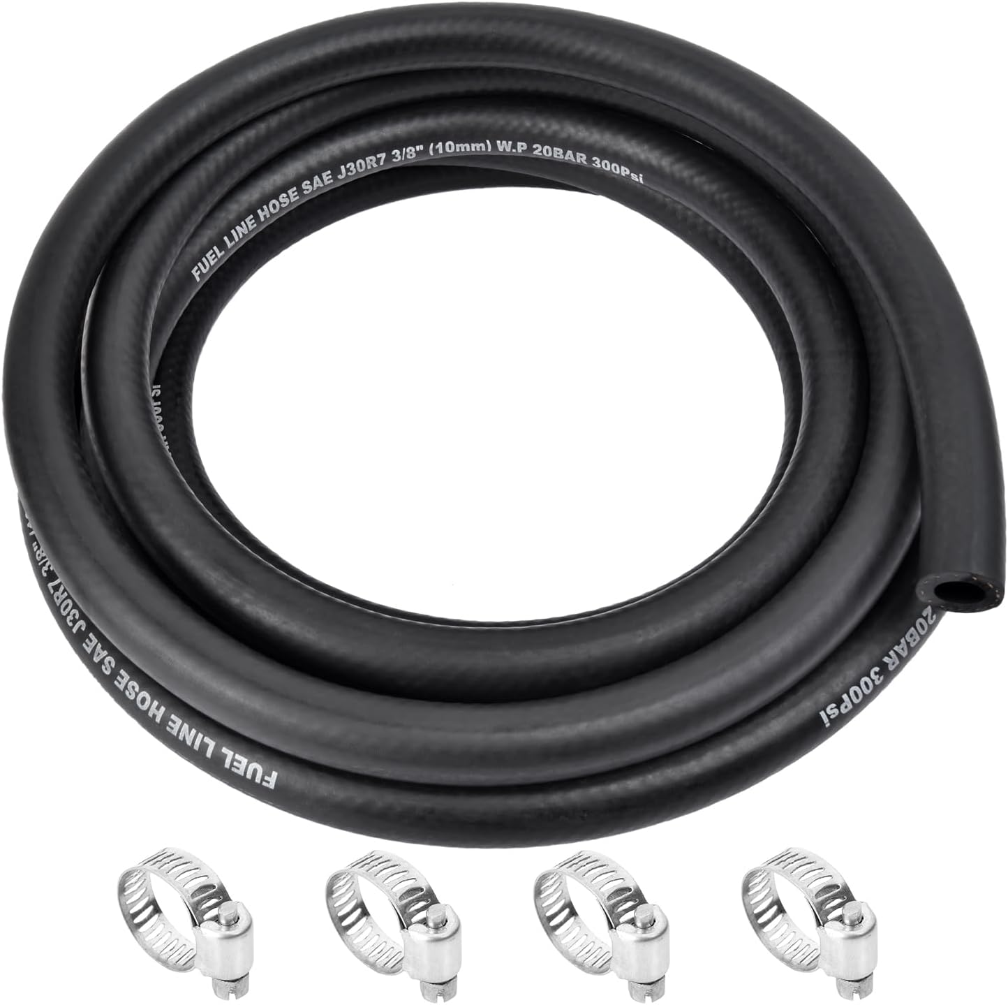 1/2 Inch ID Fuel Line Hose - 5FT Marine Grade Fuel Line with 4PCS Hose Clamps,300PSI High-Pressure Fuel Line for Automotive Fuel Systems Engines (1/2" ID-5Ft)