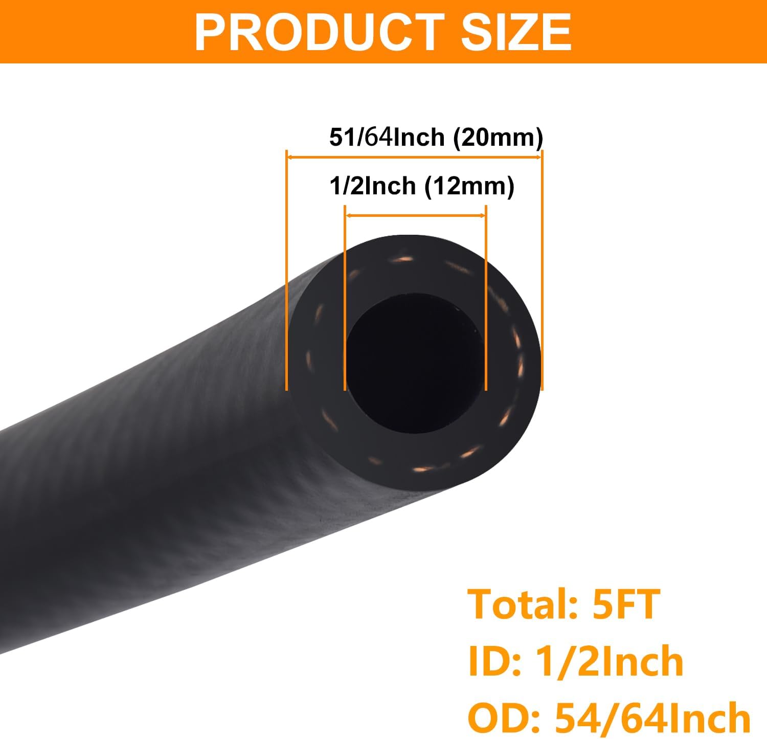 1/2 Inch ID Fuel Line Hose - 5FT Marine Grade Fuel Line with 4PCS Hose Clamps,300PSI High-Pressure Fuel Line for Automotive Fuel Systems Engines (1/2" ID-5Ft) - Image 2
