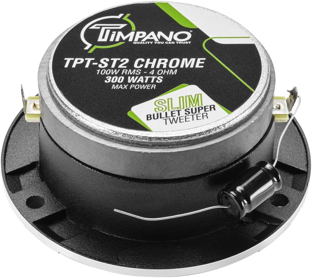 Timpano TPT-ST2 Chrome Slim Super Tweeter, 600 Watts 4 Ohm, 105 dB, 1 in Voice Coil, 3.85 inch Pro Car Sound System Bullet Tweeters (Pair) - Image 5