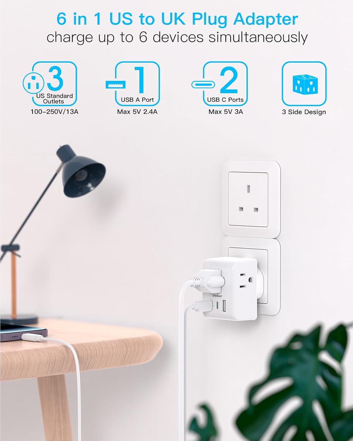 US to UK Ireland Travel Plug Adapter, Type G Power Plug Adapter with 3 Outlets 3 USB Ports(2 USB C), European Travel Plug Adapter for USA to England London Scotland British Qatar Irish Hongkong - Image 2