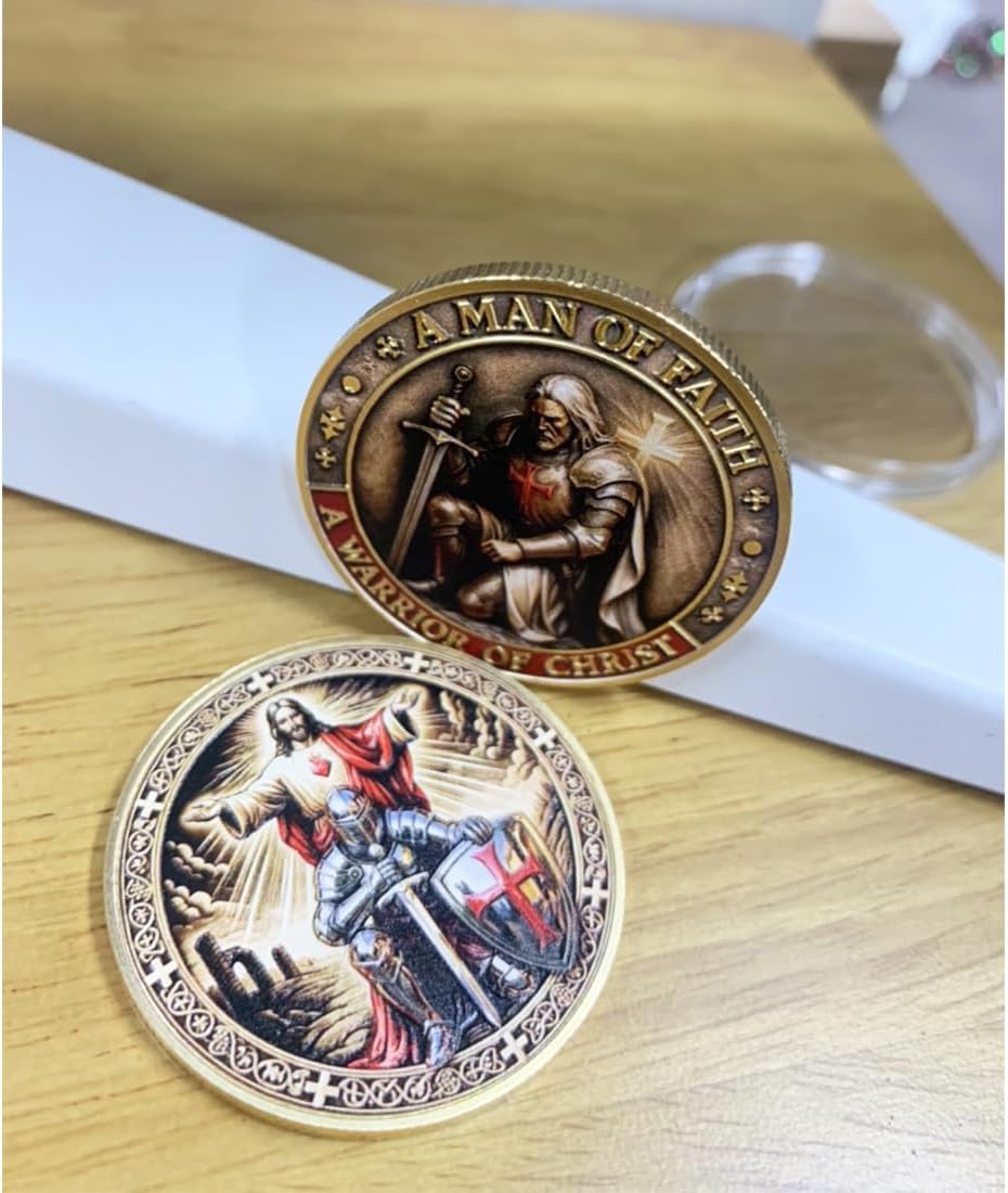 A Man of Faith-A Warrior of Christ Commemorative Coin,Christian Jesus Challenge Coins, Dual-Sided Knights Prayer Token Gifts for Men,Collectors, Historians, and Enthusiasts (5pcs) - Image 2