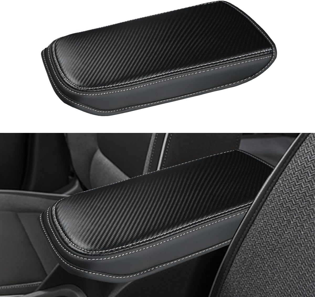 INTGET Carbon Fiber Leather Armrest Cover for 2024-2026 Chevy Trax Console Lid