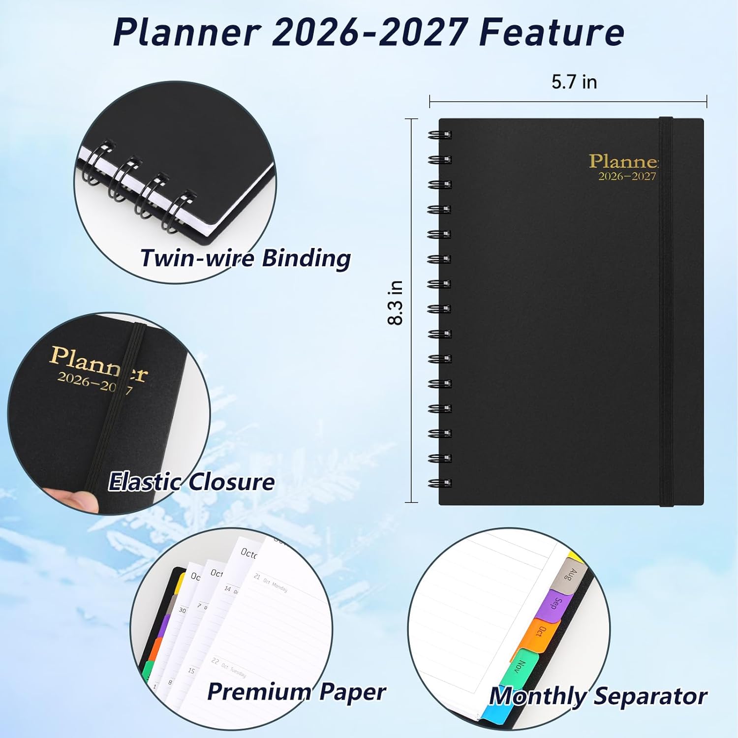 Daily Planner 2026-2027, 18-Month Weekly and Monthly Calendar Planner, January 2026 - June 2027, Planning Agenda Book with Laminated Tabs, Flexible Cover, 100GSM Thick Paper, A5 Size,Black - Image 6
