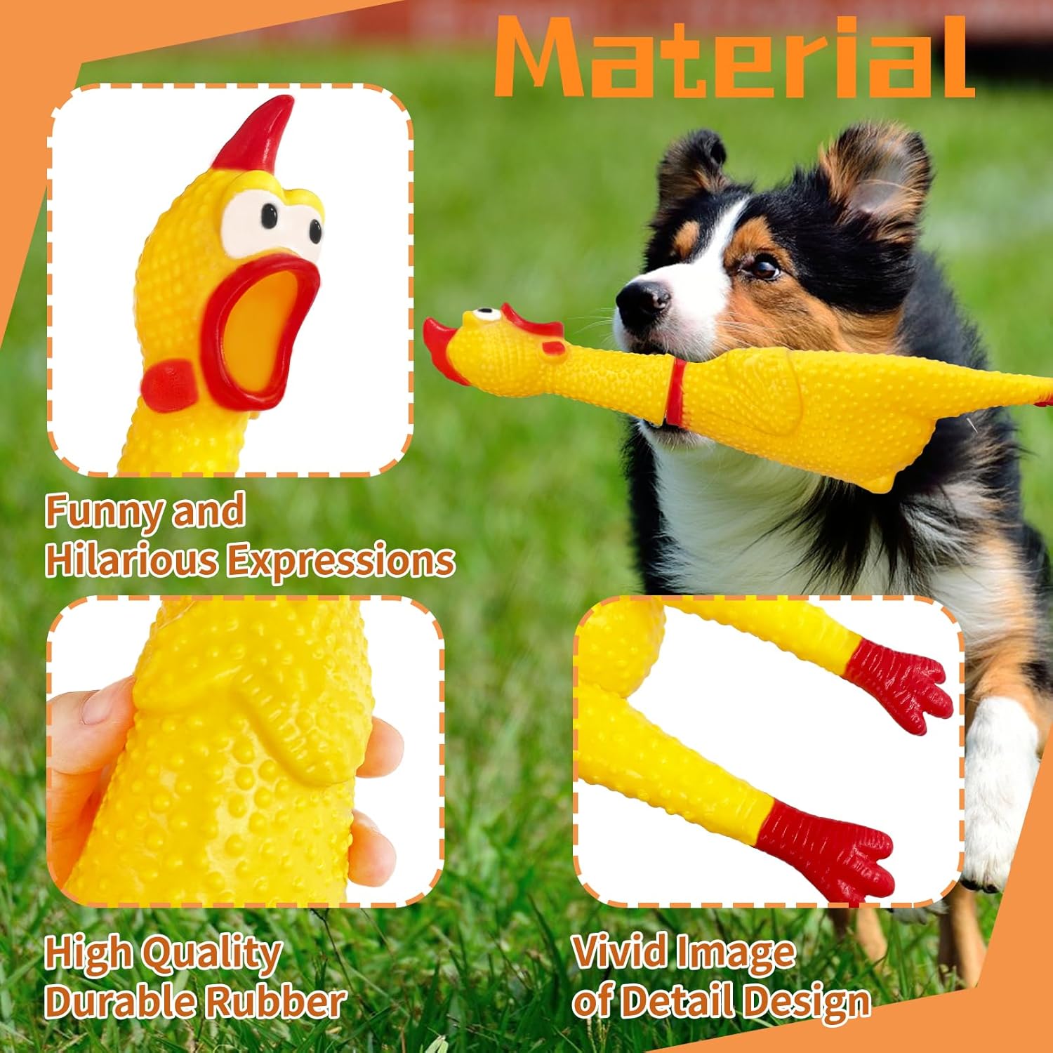 Xeehwb 3 Pcs Large Rubber Chicken,12 Inch Yellow Rubber Squawking Chickens,Screaming Chicken Dog Toys,Prank Noise Maker Dog Toys - Image 3