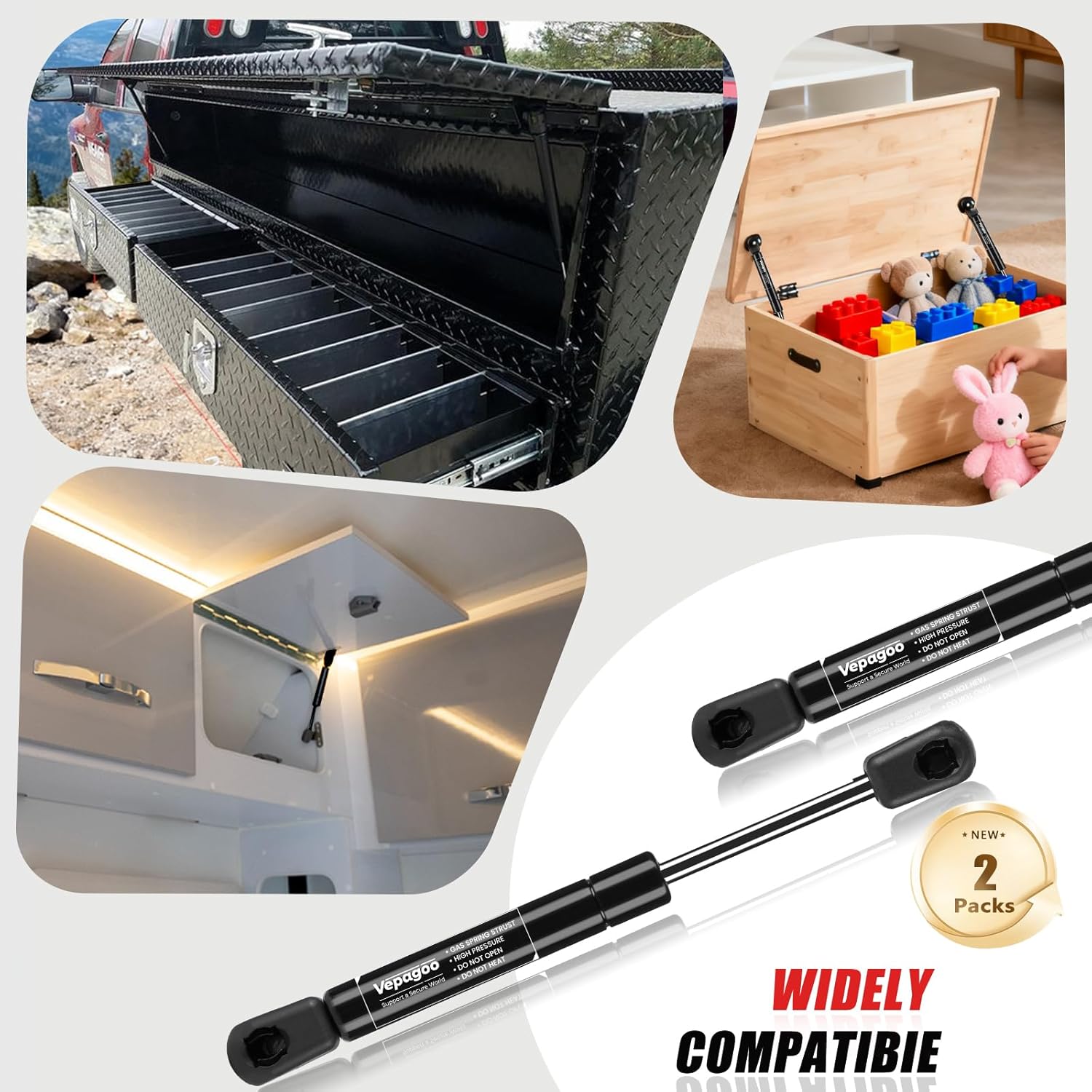 Vepagoo C16-03288 9 inch Gas Struts 13Lb for Truck Tool Box Shocks - Gas Spring Lift Support for Sentry Safe RV Overhead Cabinet Door Lightweight Storage Lid, Set of 2 - Image 7