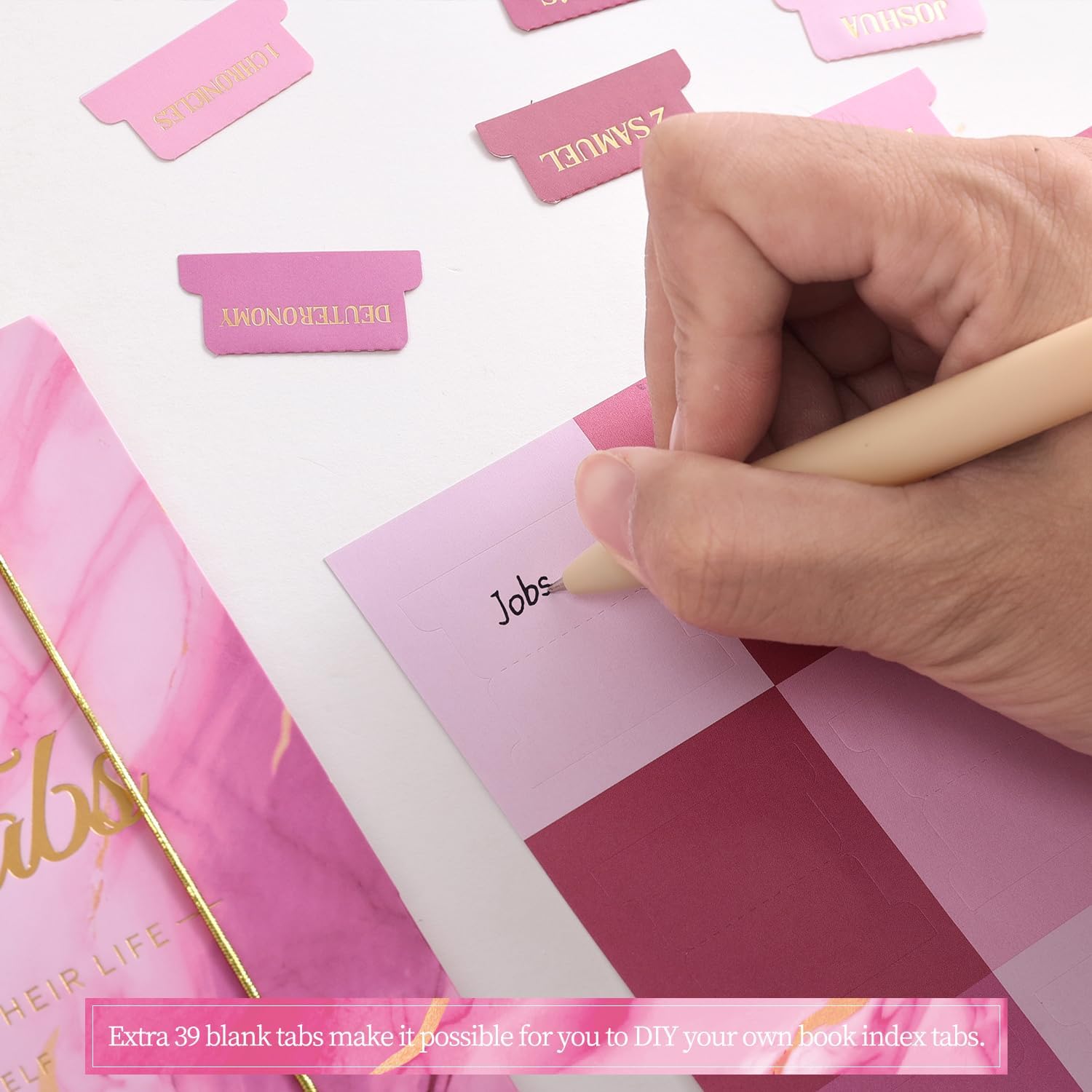 Laminated Bible Tabs, Gold Foil Embossed Lettering Bible Chapter Index Tabs for Women Men, Reposition Large Print Sticky Labels, Easy to Read and Apply, 105 Chapters Labels for Easy Navigation, Pink - Image 7