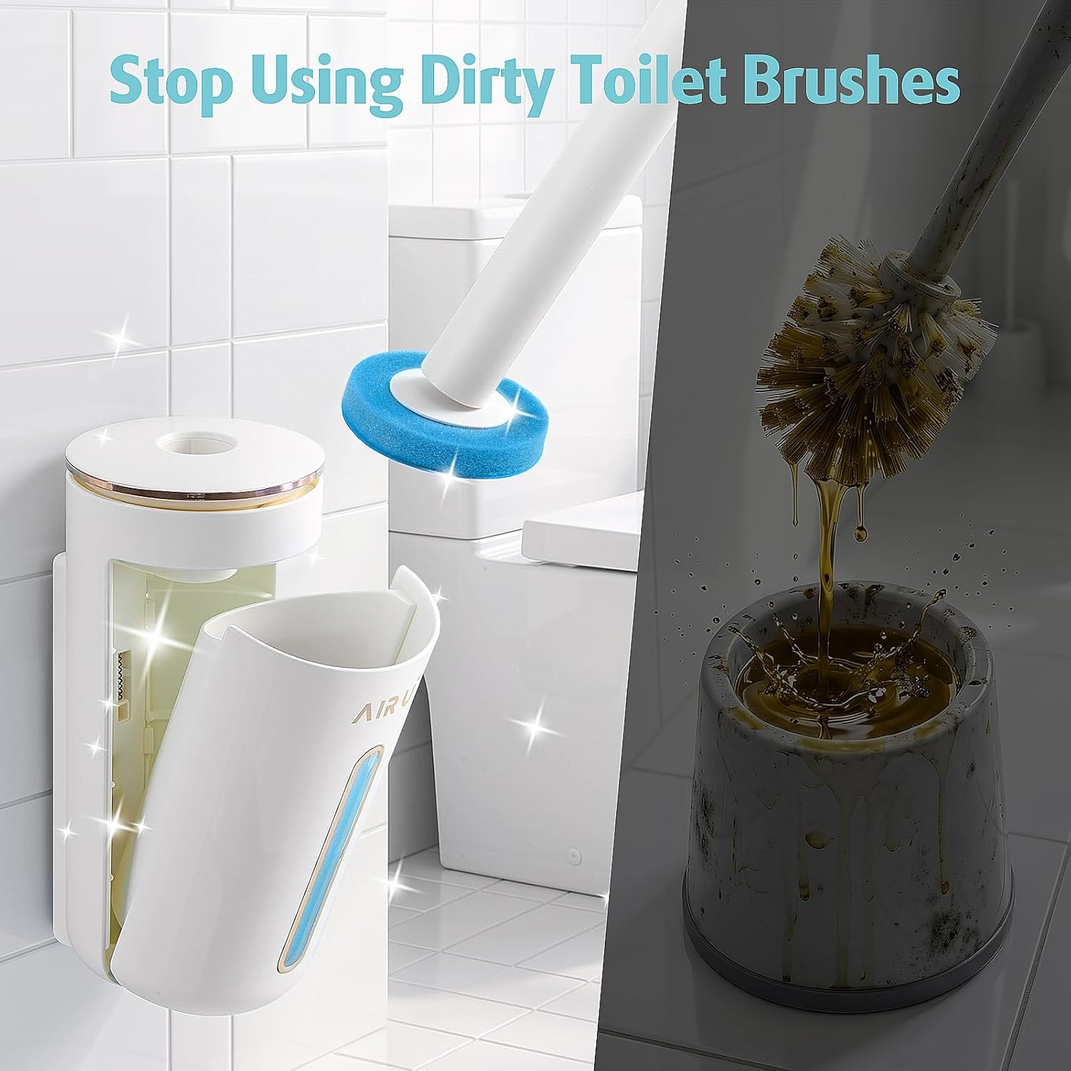 AIR U+ Disposable Toilet Brush, Toilet Bowl Cleaning System with 24 Count Wand Refill, Clean Brush Starter Kit with 1 Toilet Wand, 1 Storage Caddy and 1 Fragrant Tablet (1 + 24) - Image 2