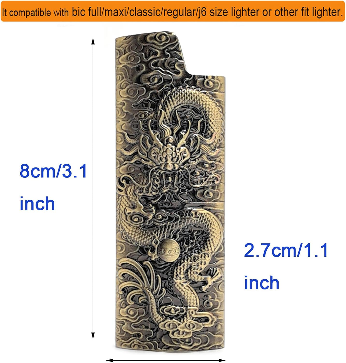 Metal Lighter Case Cover Holder Vintage Dragon Engraving for BIC Full Size Lighter J6 - Image 4