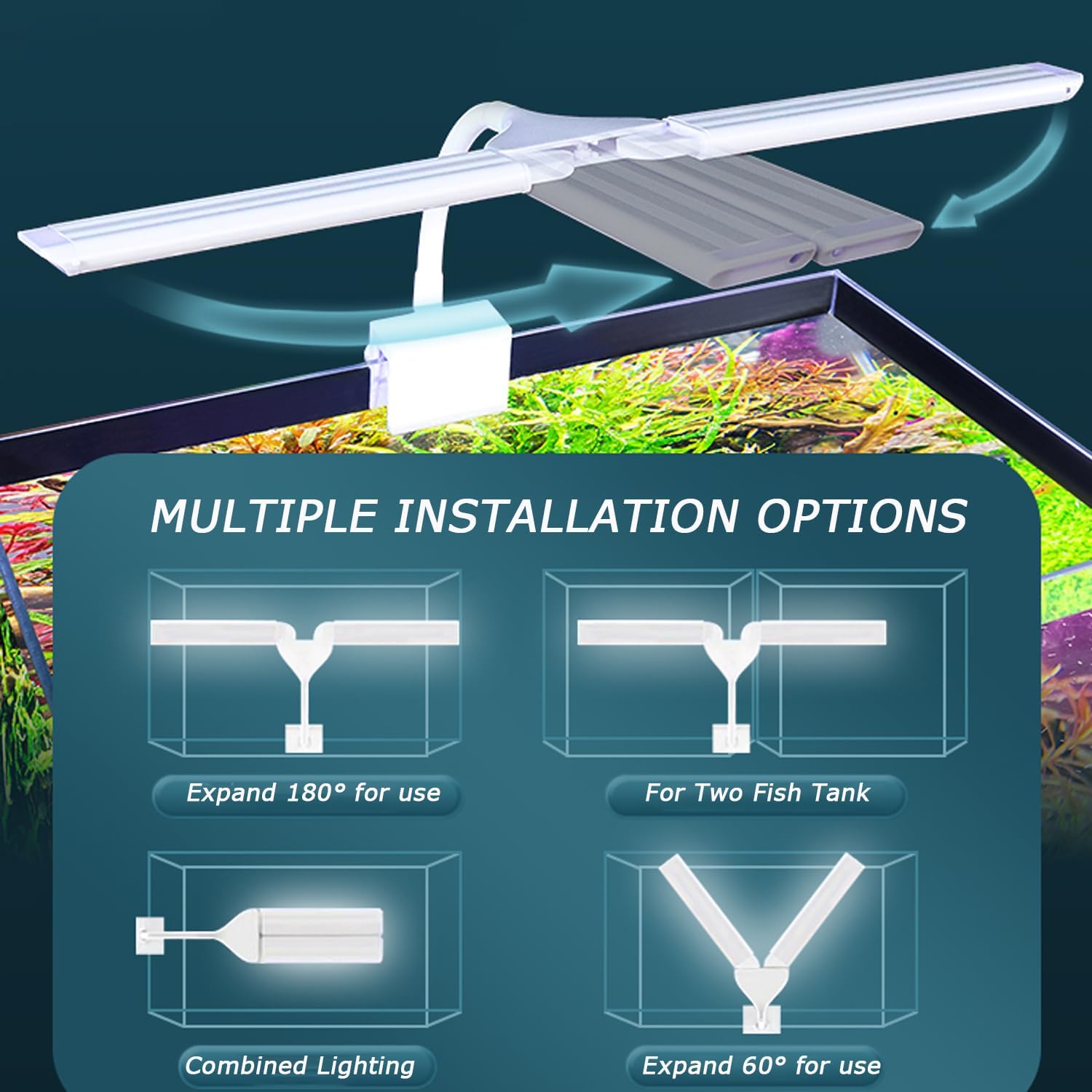 LED Aquarium Light Full Spectrum Clip Fish Tank Light Plants Light 360° Adjustable 2 Light Bar Super-Bright 8W Suitable for 20-40 Gal Fish Tank - Image 5